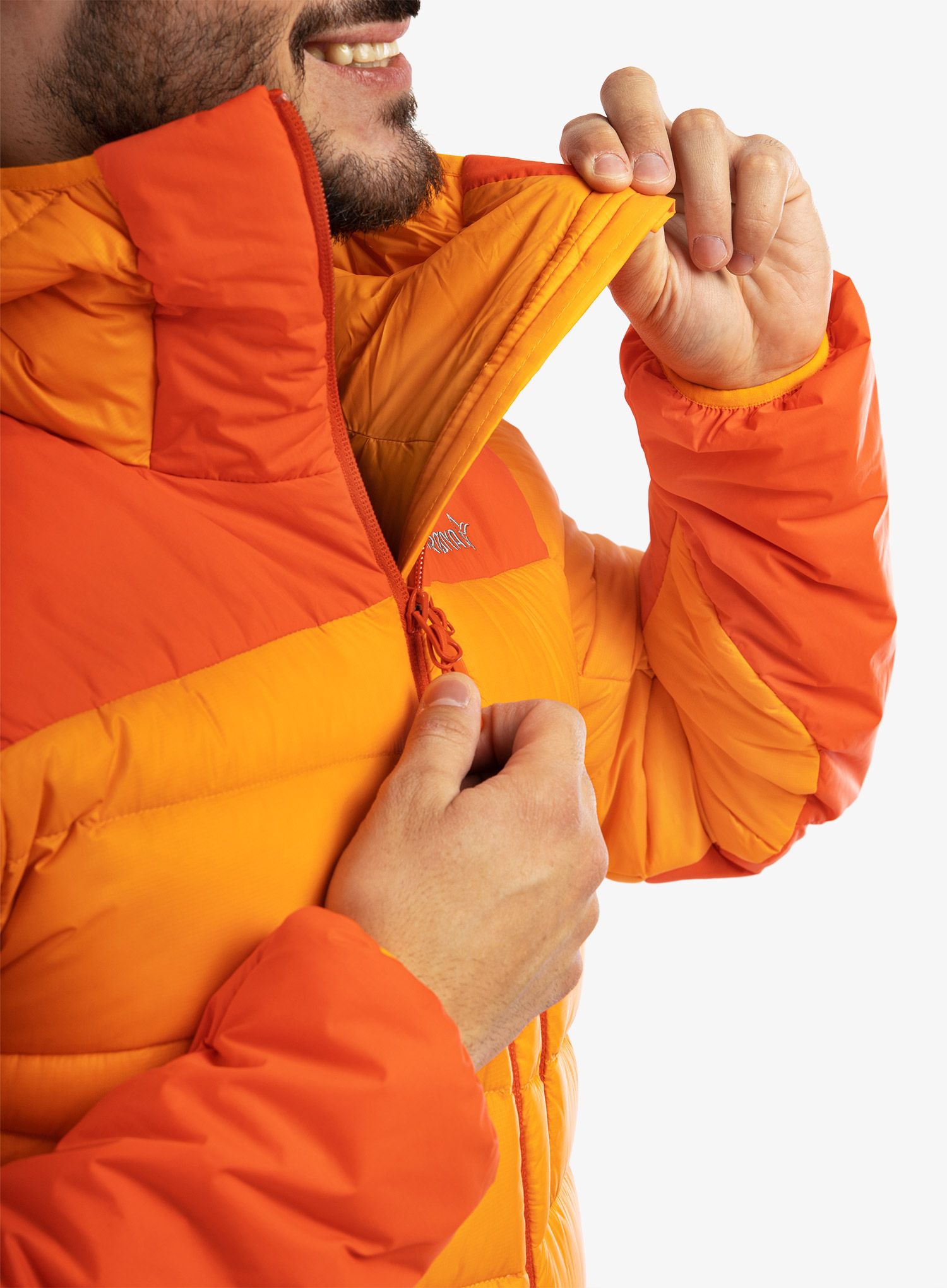 Péřová bunda Norrona Falketind Down750 Hood - orange popsicle/arednalin