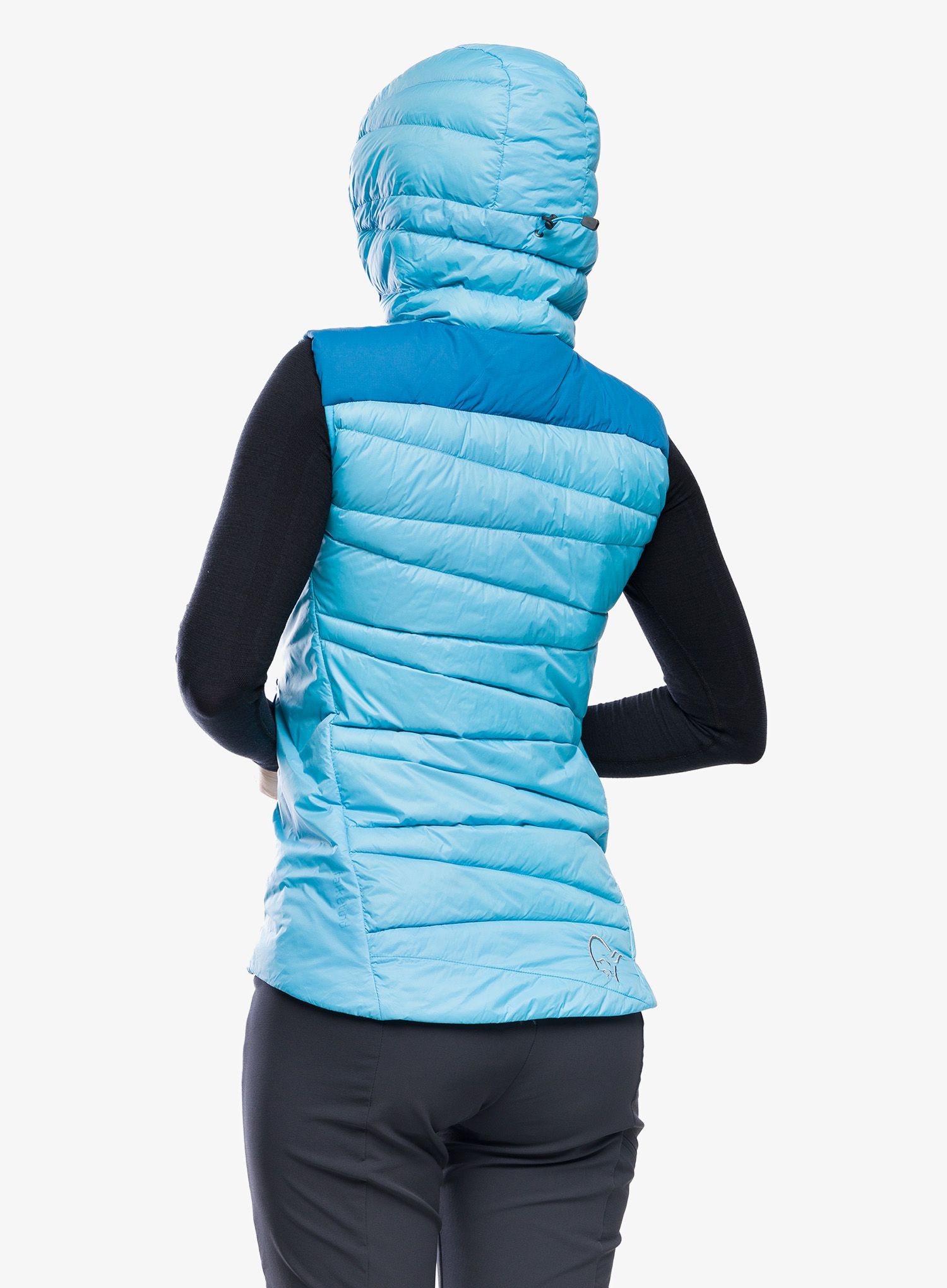 Péřová vesta dámská Norrona Falketind Down750 Vest - aquarius/mykonos blue
