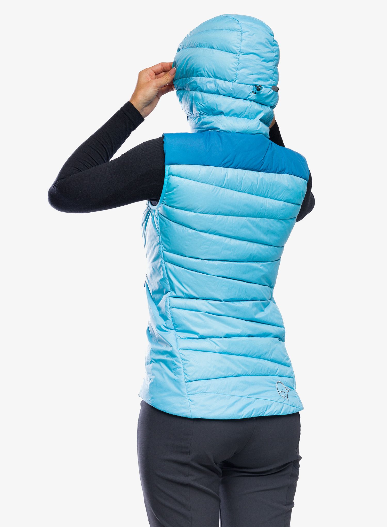 Péřová vesta dámská Norrona Falketind Down750 Vest - aquarius/mykonos blue