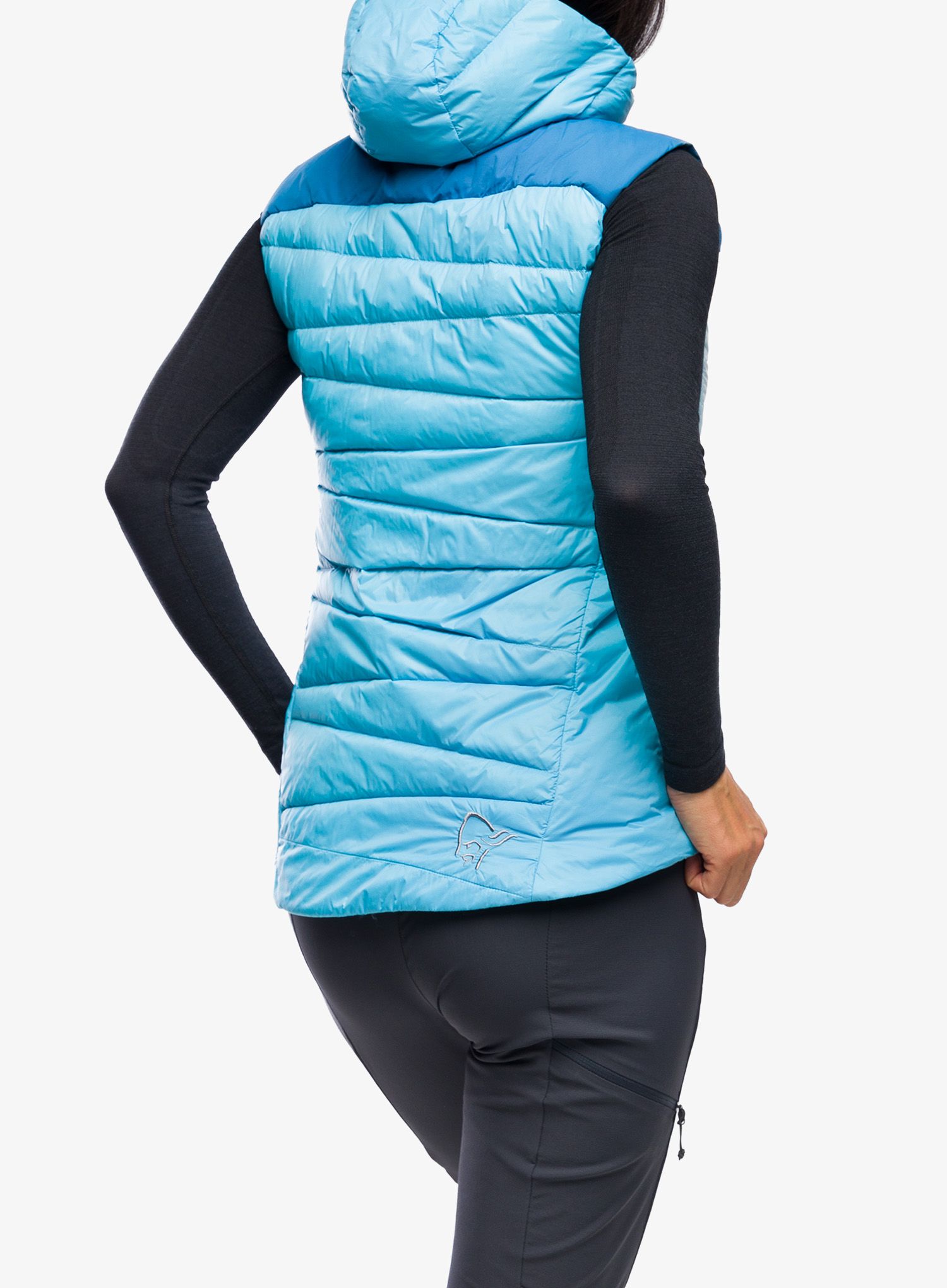 Péřová vesta dámská Norrona Falketind Down750 Vest - aquarius/mykonos blue