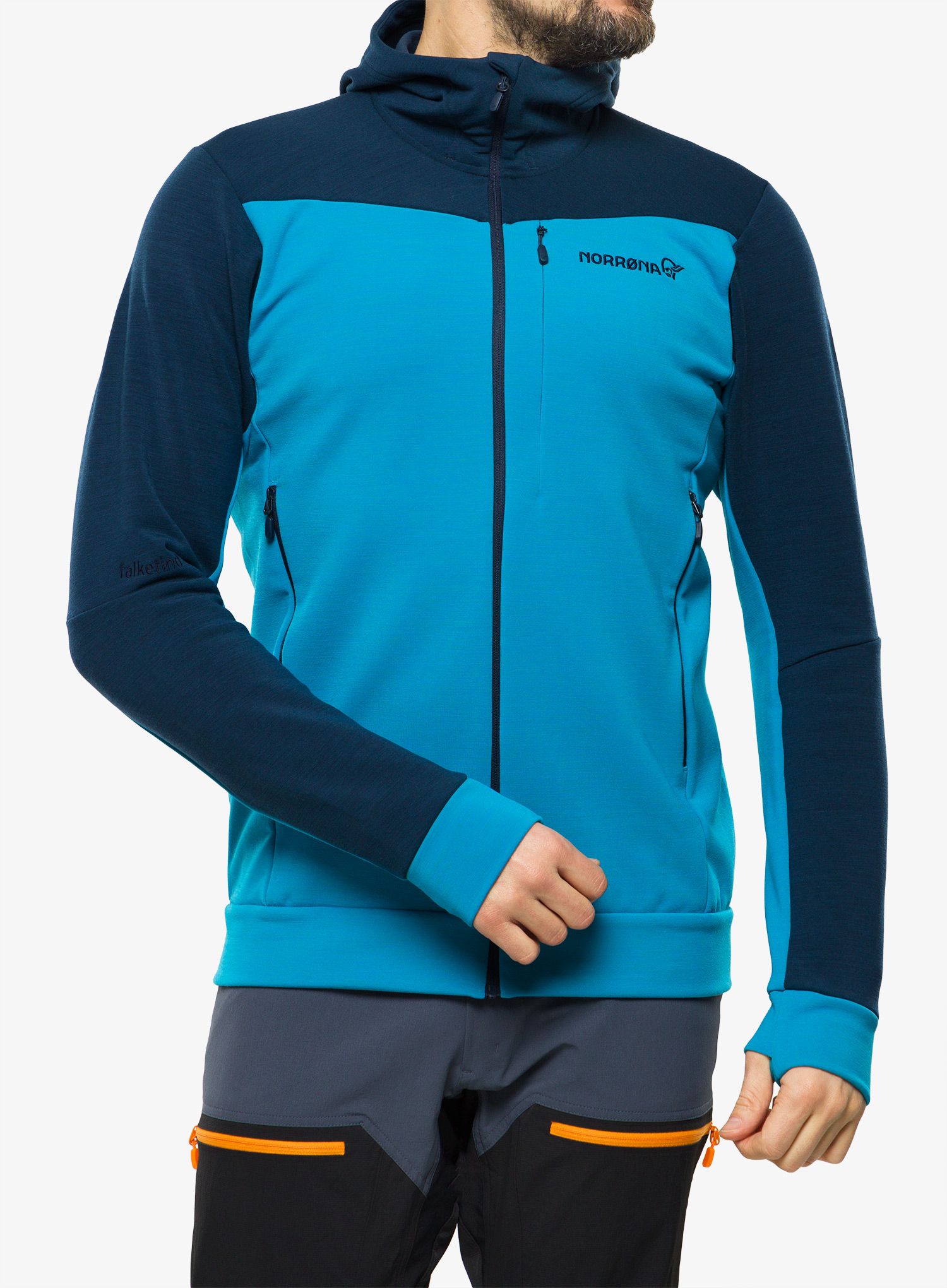 Pánská mikina Norrona Falketind Warmwool2 Stretch Zip Hood - hawaiian surf/indigo night