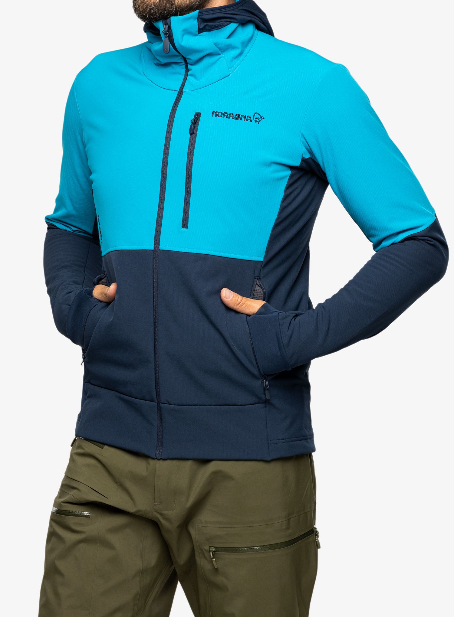 Bunda na skialpinismus Norrona Lofoten Hiloflex200 Hood - hawaiian surf/indigo night