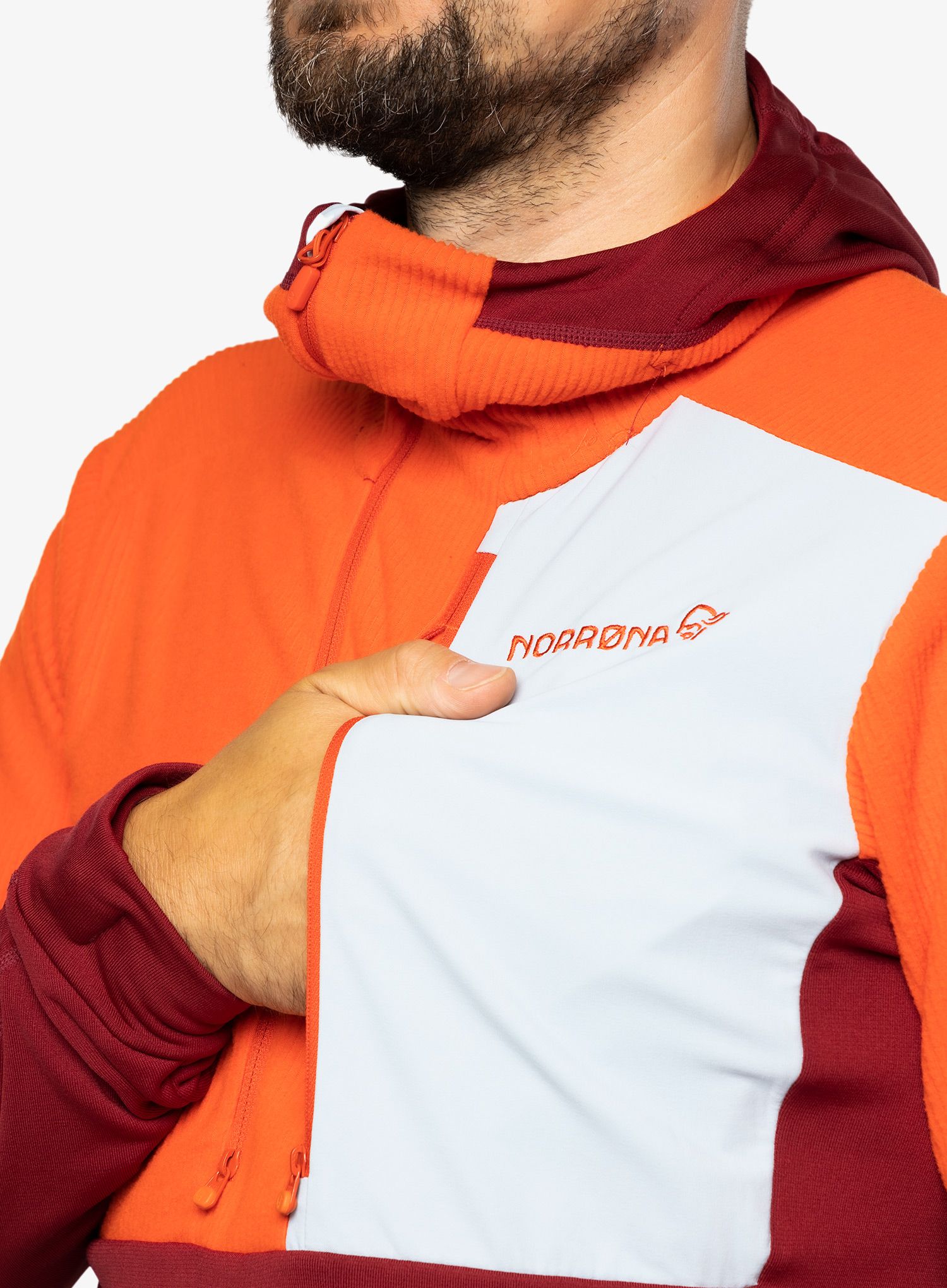 Fleece mikina Norrona Lofoten Thermal Pro Hood - arednalin/rhubarb