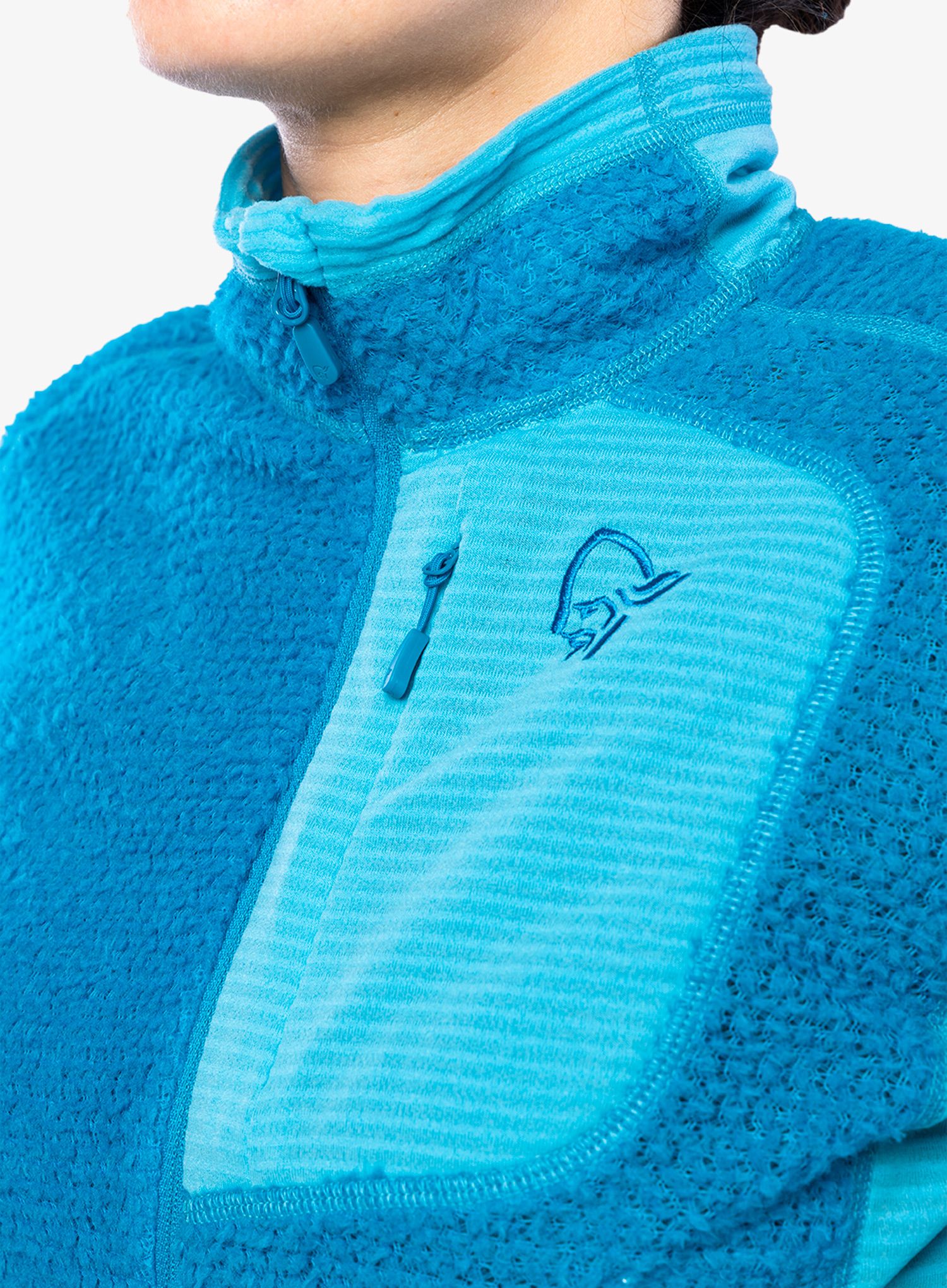 Fleece mikina dámská Norrona Lyngen Alpha90 Jacket – aquarius/hawaiian