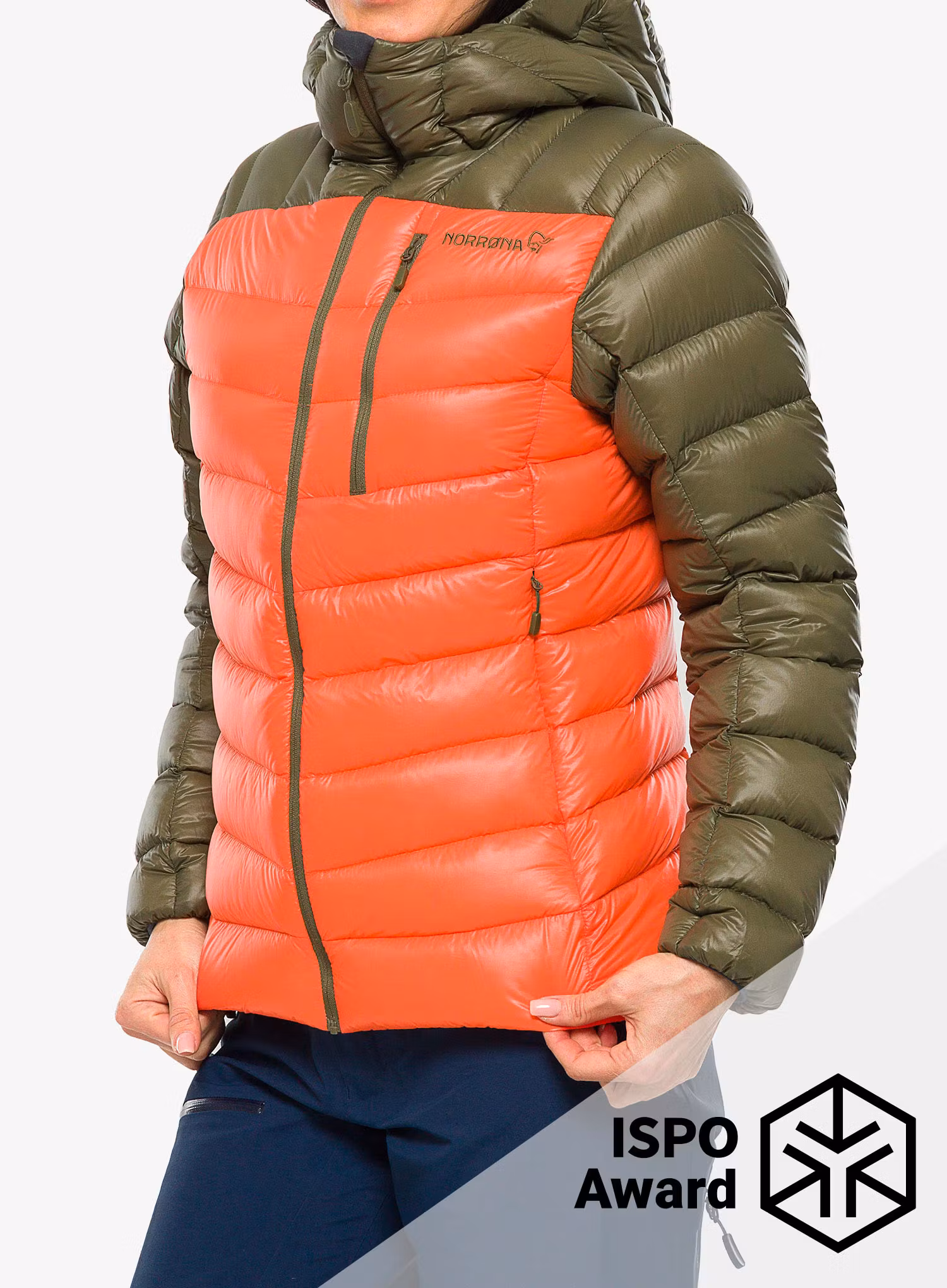 Dámská péřová bunda Norrona Lyngen Down850 Hood - olive night/orange alert