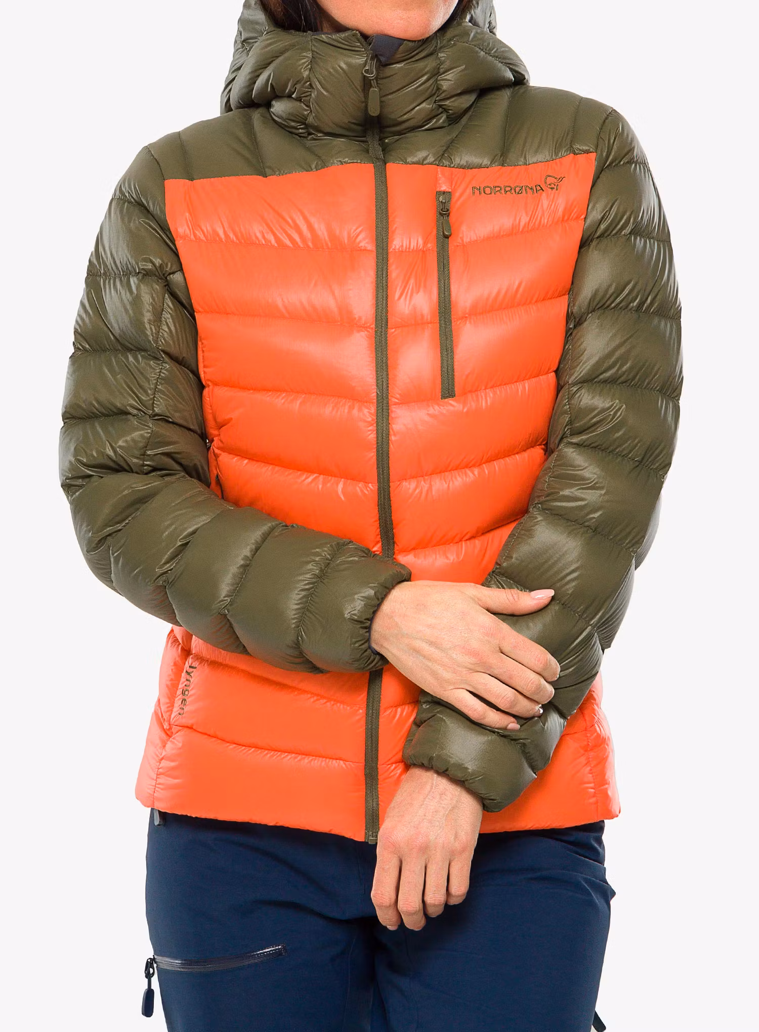 Dámská péřová bunda Norrona Lyngen Down850 Hood - olive night/orange alert
