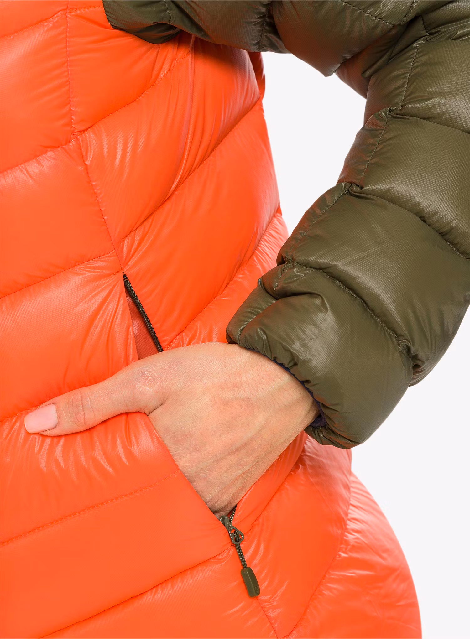 Dámská péřová bunda Norrona Lyngen Down850 Hood - olive night/orange alert