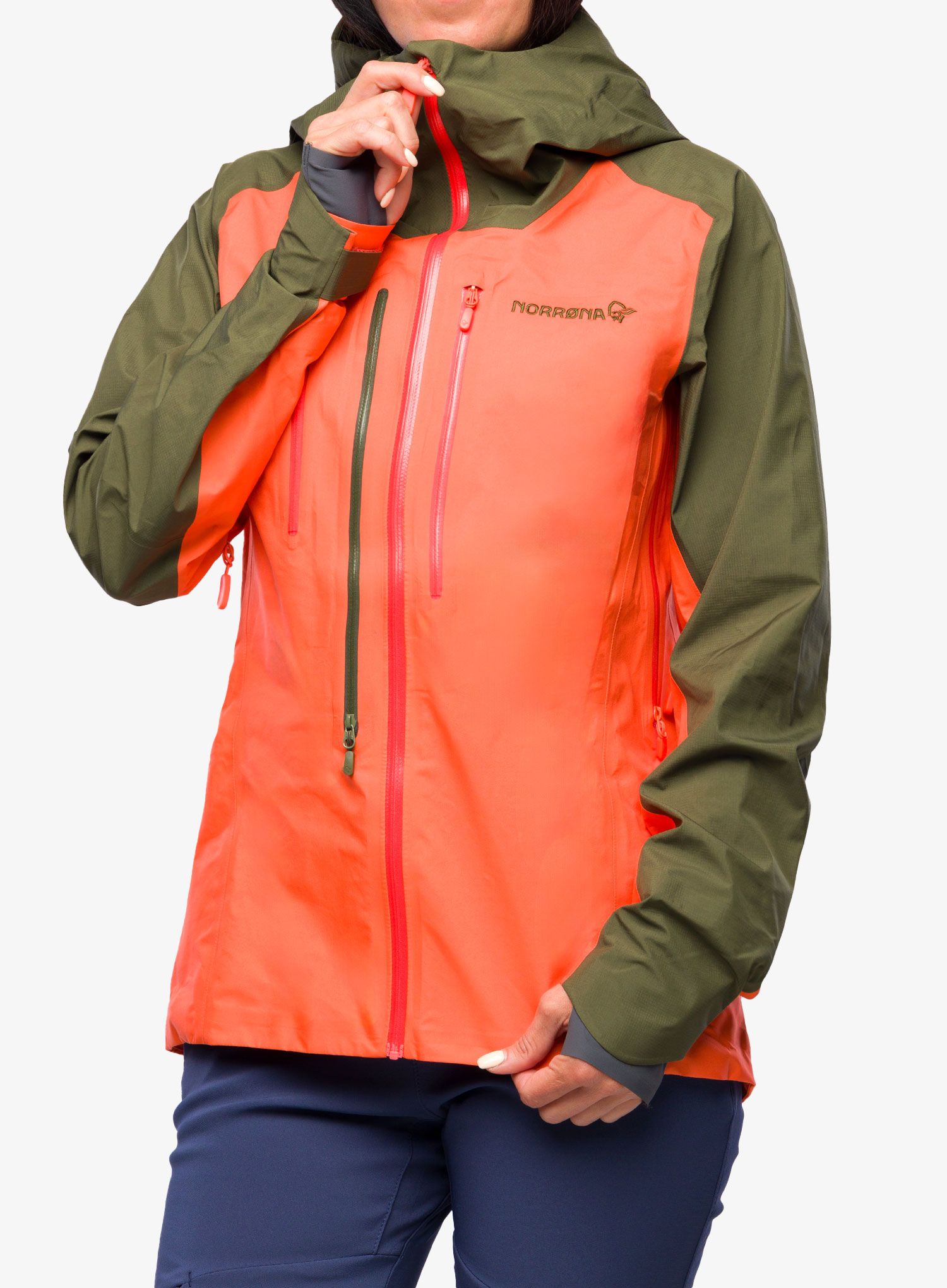 Dámská nepromokavá bunda s membránou Norrona Lyngen Gore-Tex Jacket - olive night/orange alert