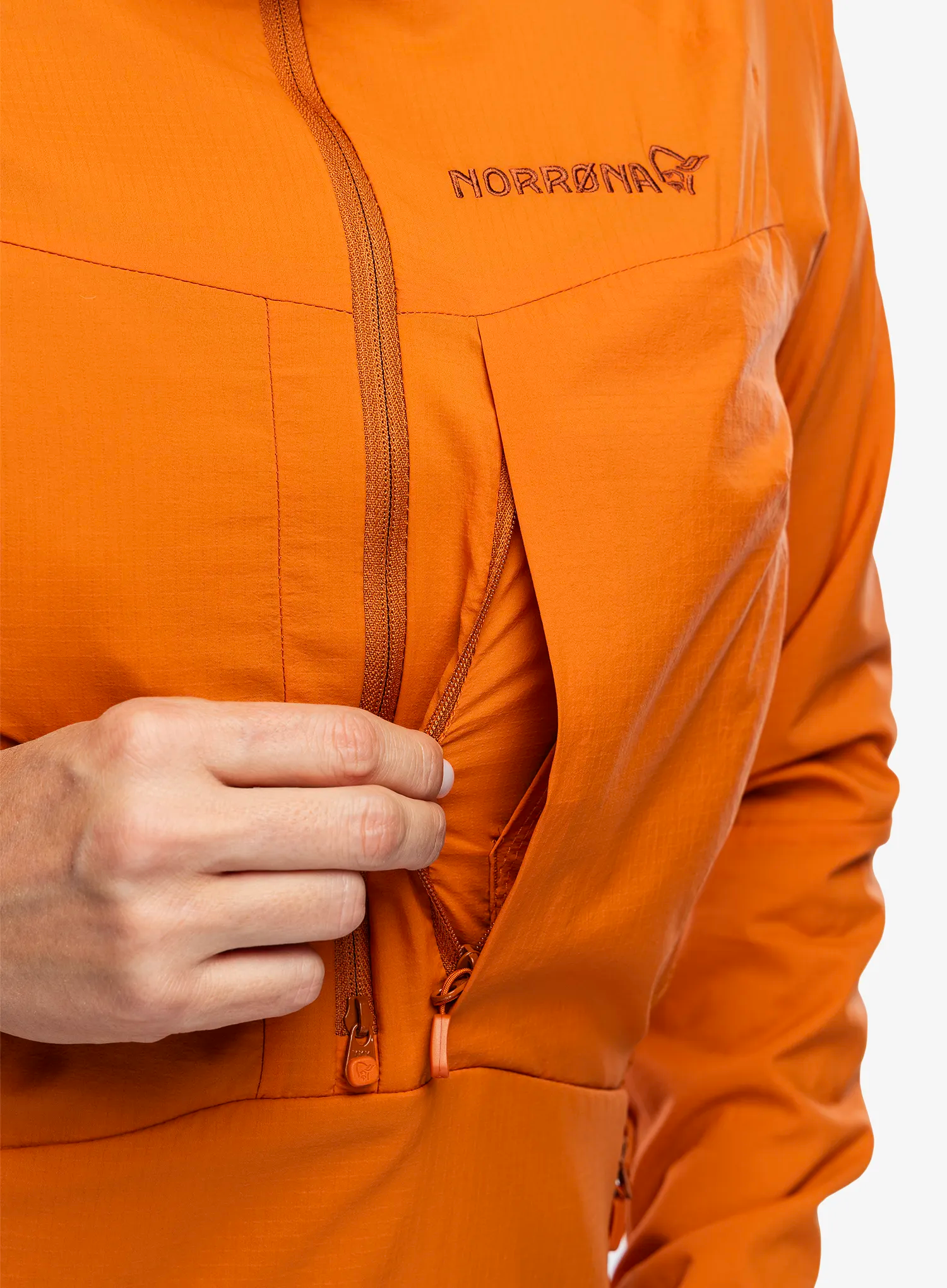 Hybridní bunda dámská Norrona More Octa Zip Hood - gold flame