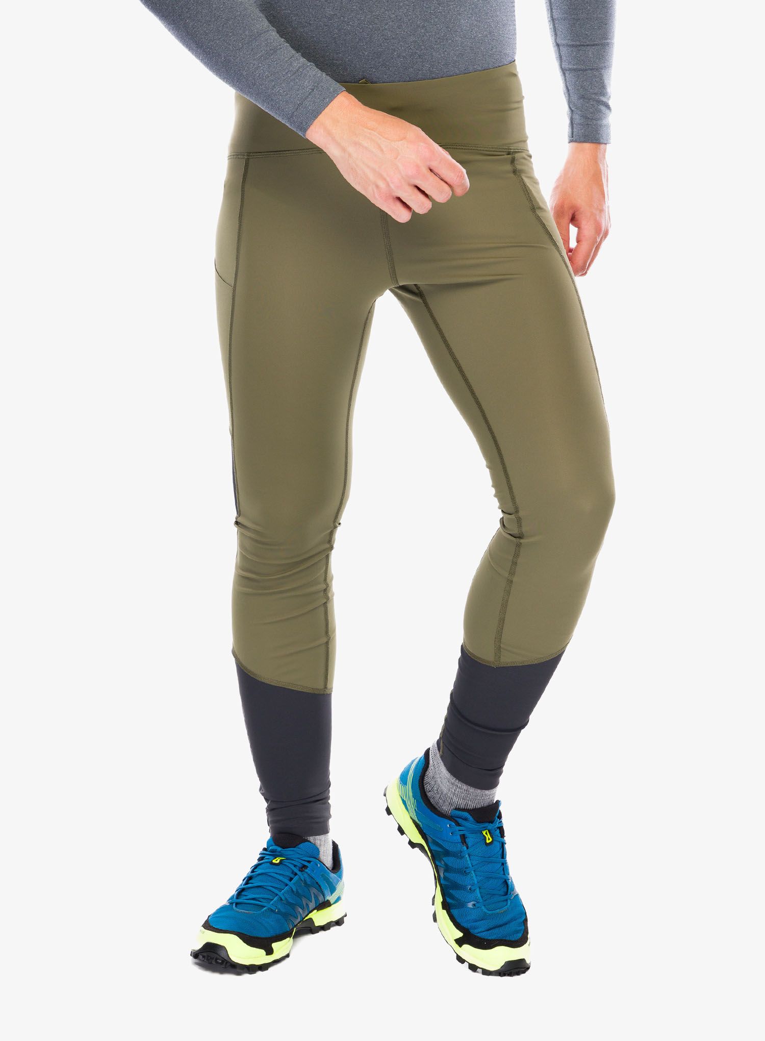 Legíny na běhání Norrona Senja Equaliser Stretch Tights - olive night/caviar
