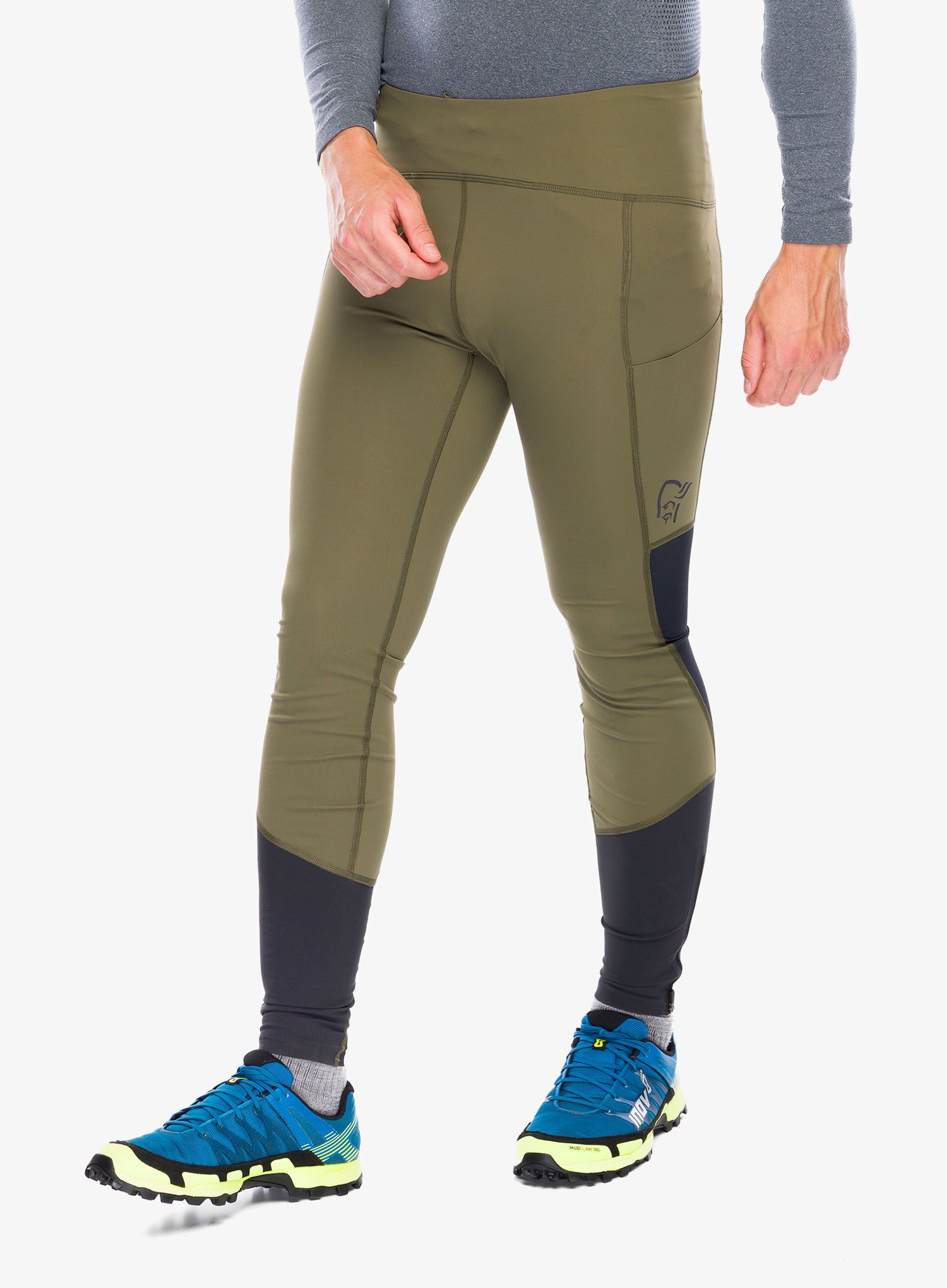 Legíny na běhání Norrona Senja Equaliser Stretch Tights - olive night/caviar