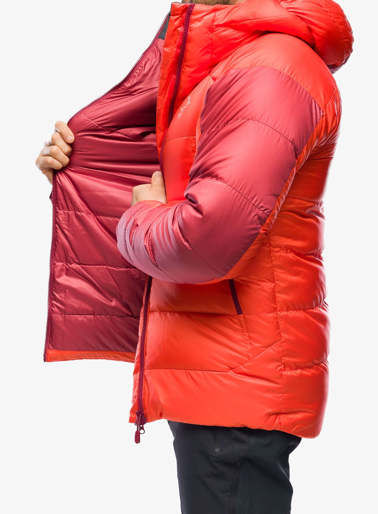 Péřová bunda Norrona Trollveggen Down850 Jacket - arednalin/rhubarb
