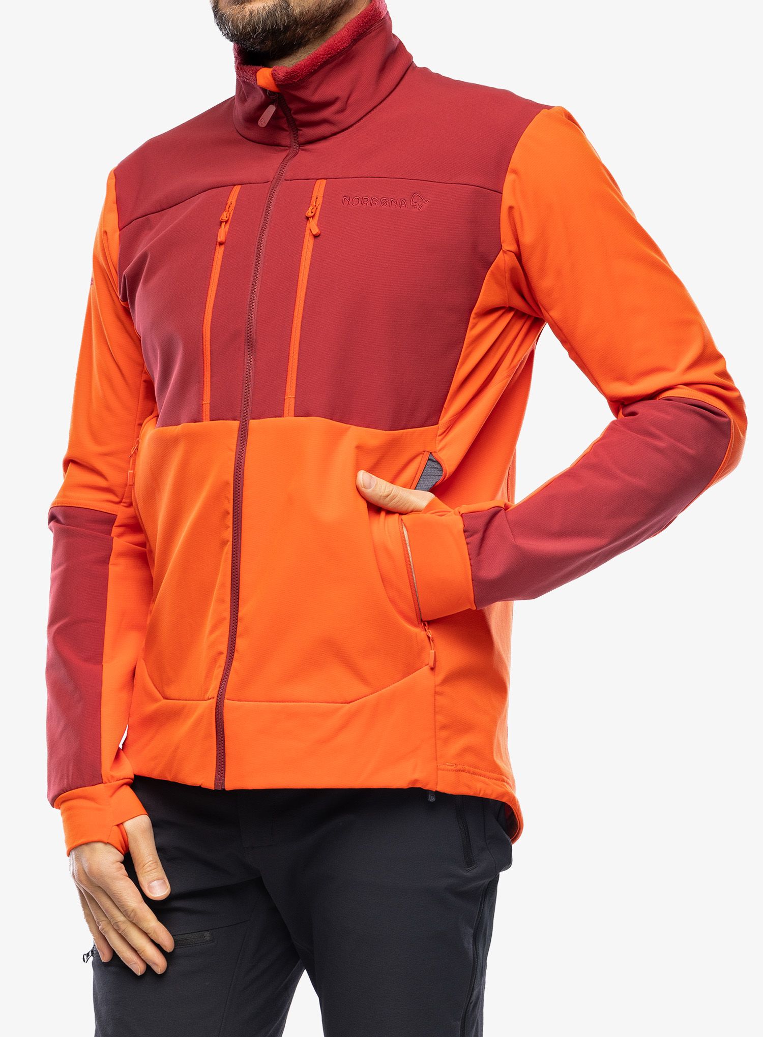 Softshellová bunda pánská Norrona Trollveggen Hiloflex200 Jacket - arednalin/rhubarb
