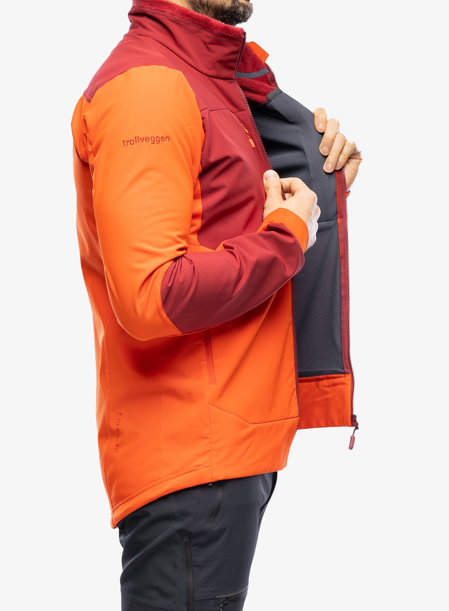 Softshellová bunda pánská Norrona Trollveggen Hiloflex200 Jacket - arednalin/rhubarb