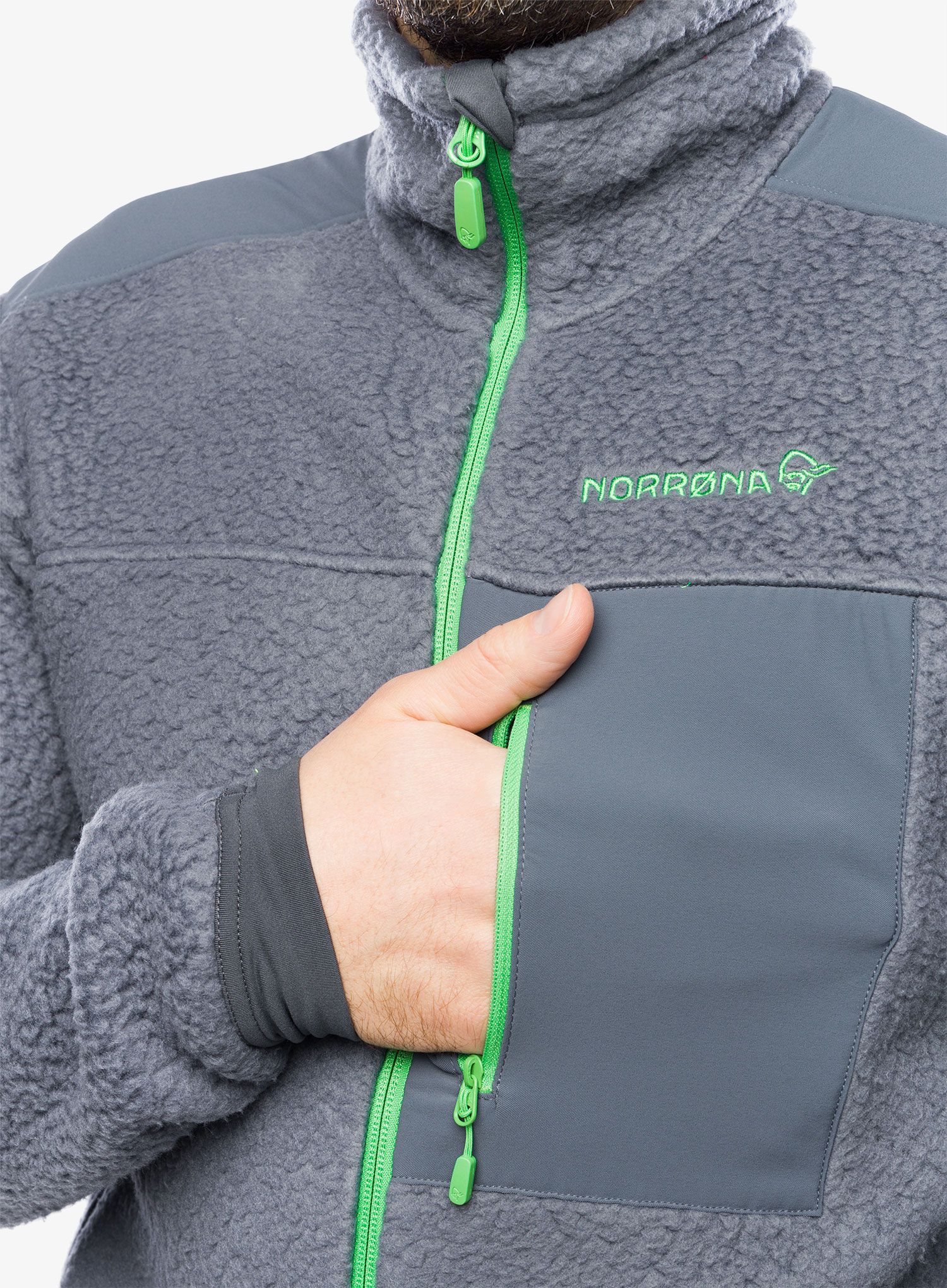 Fleecová mikina Norrona Trollveggen Thermal Pro Jacket - cool black/classic green