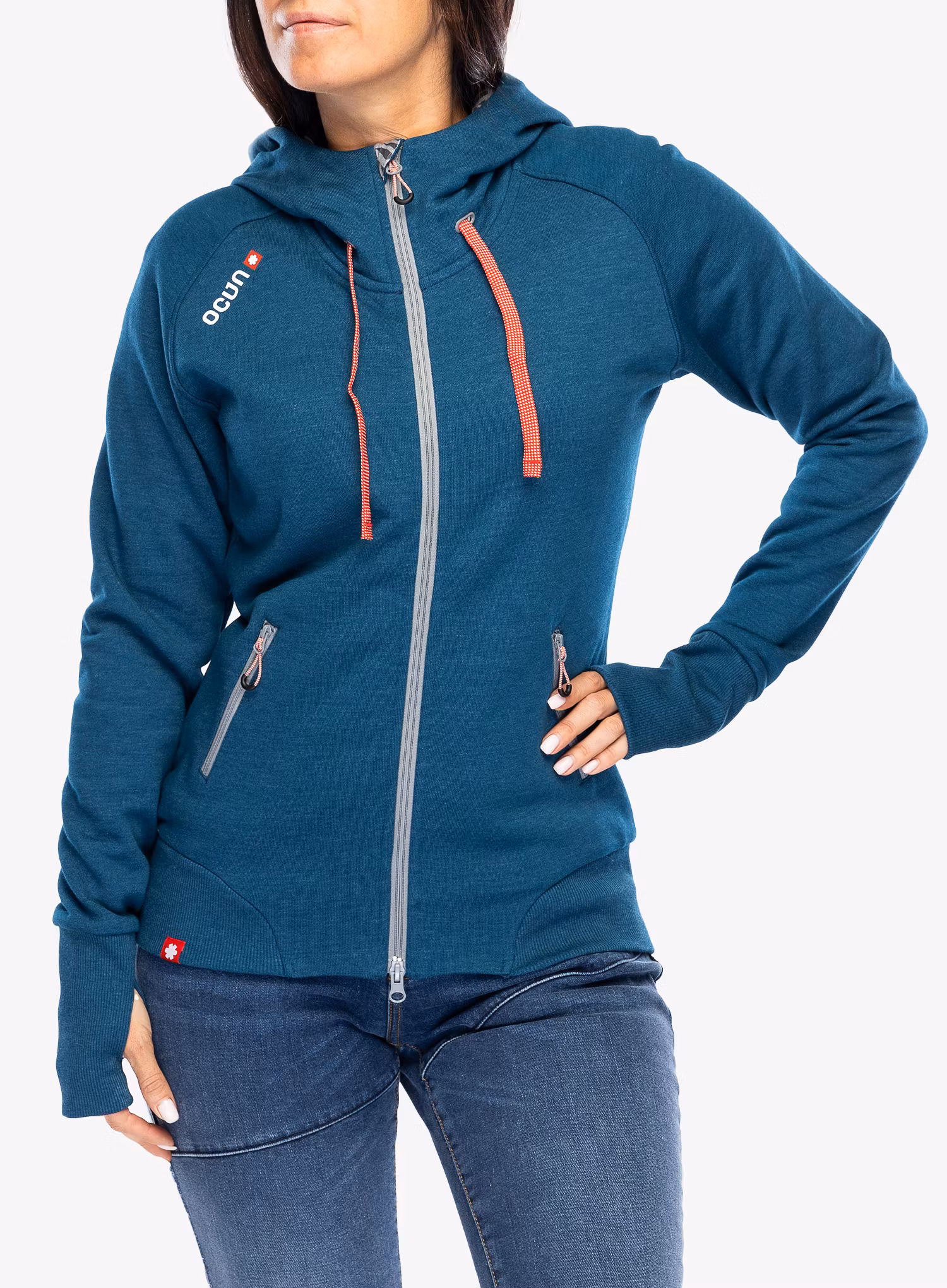 Dámská mikina s kapucí Ocun Hoodie Zipper - blue opal/silverscone