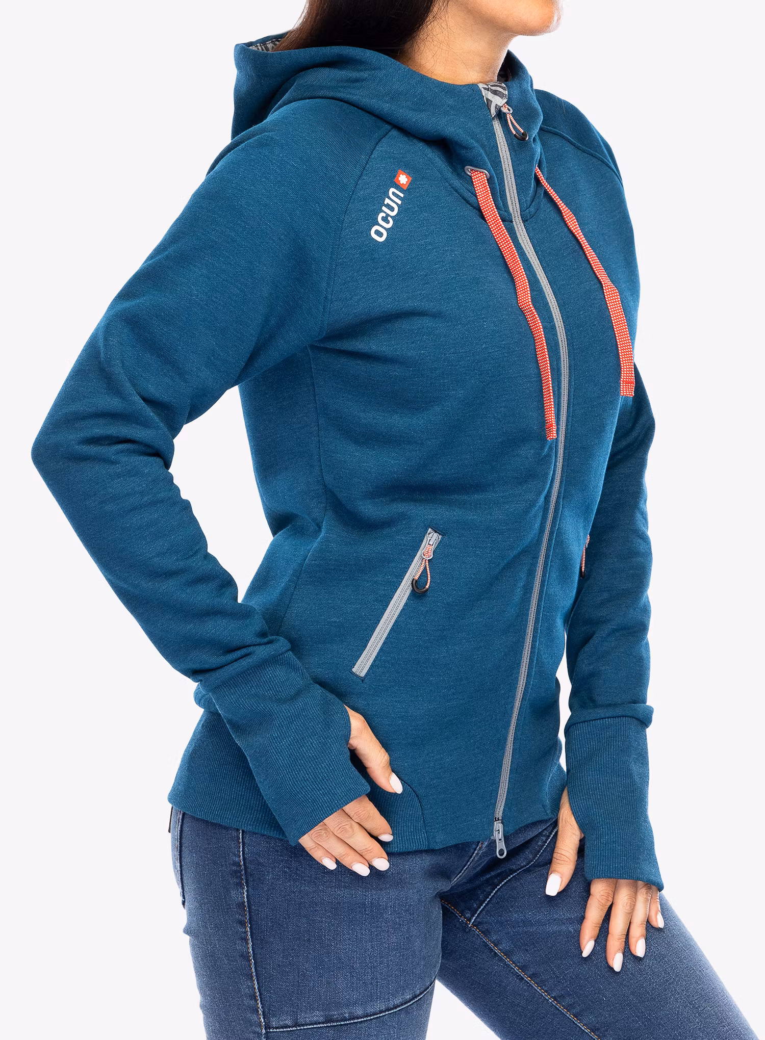 Dámská mikina s kapucí Ocun Hoodie Zipper - blue opal/silverscone