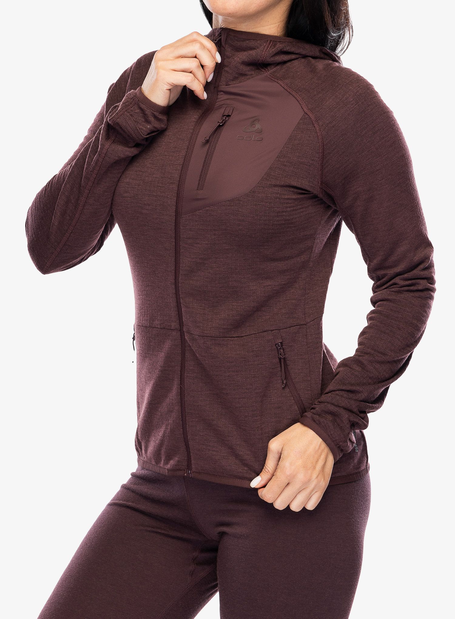 Dámská mikina s kapucí Odlo Ascent Mid Layer Hoody Full Zip - fudge