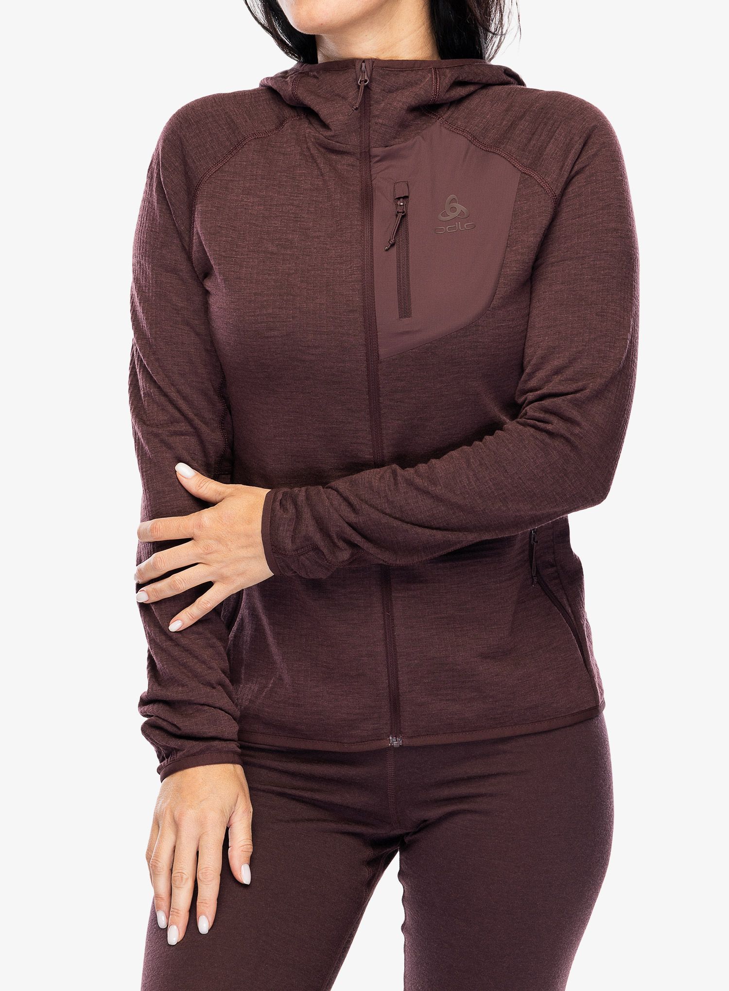 Dámská mikina s kapucí Odlo Ascent Mid Layer Hoody Full Zip - fudge