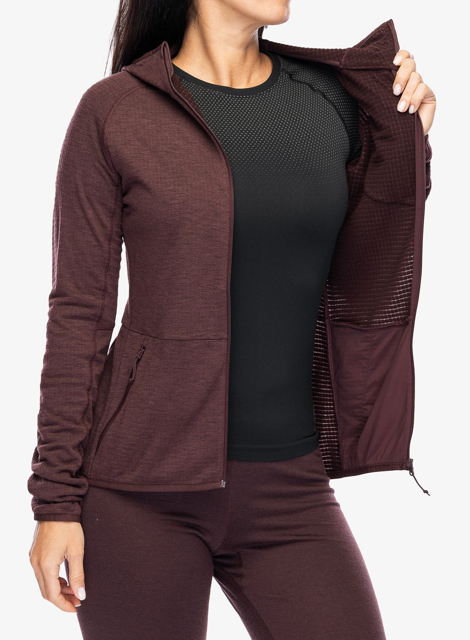 Dámská mikina s kapucí Odlo Ascent Mid Layer Hoody Full Zip - fudge