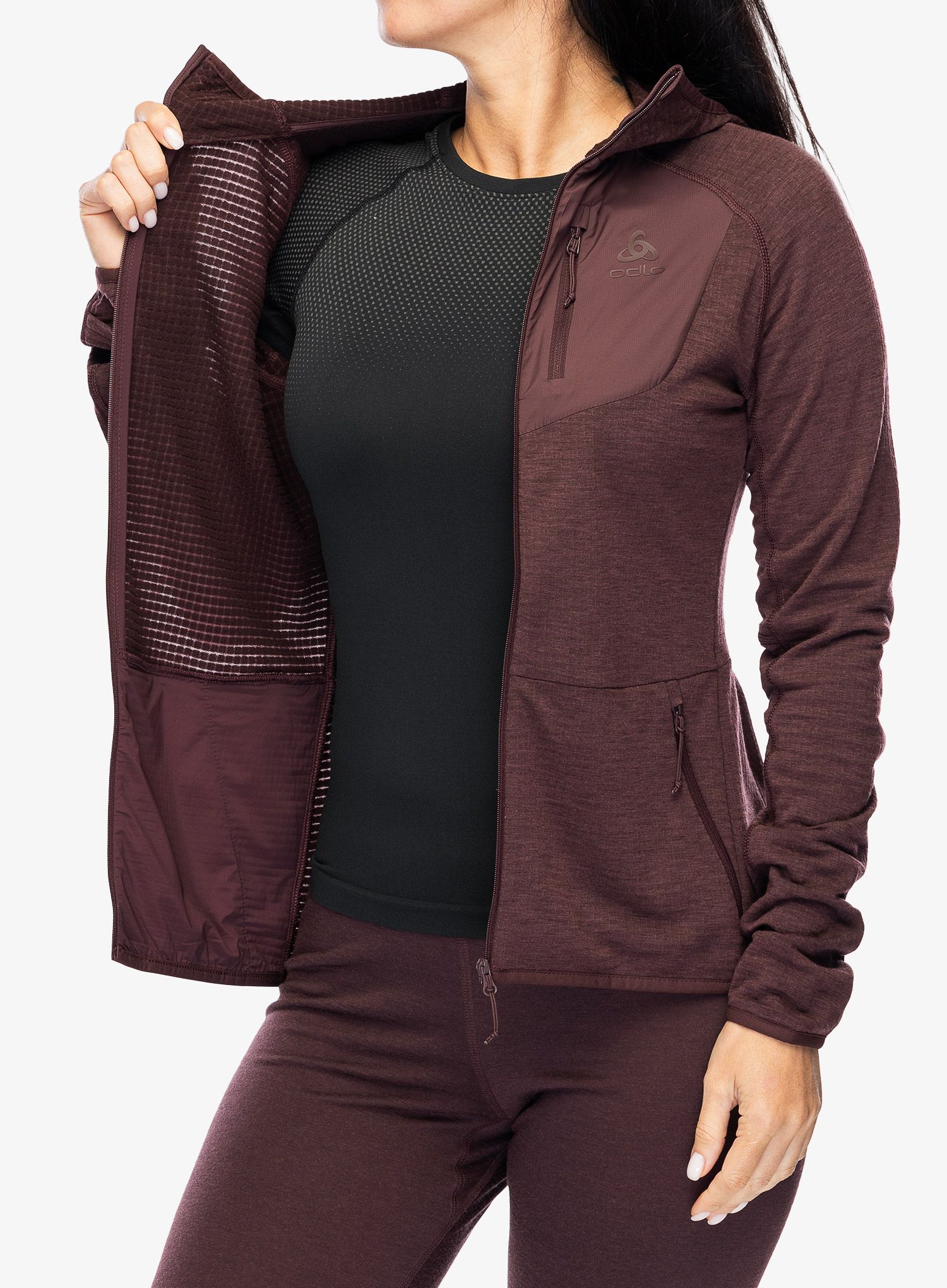 Dámská mikina s kapucí Odlo Ascent Mid Layer Hoody Full Zip - fudge