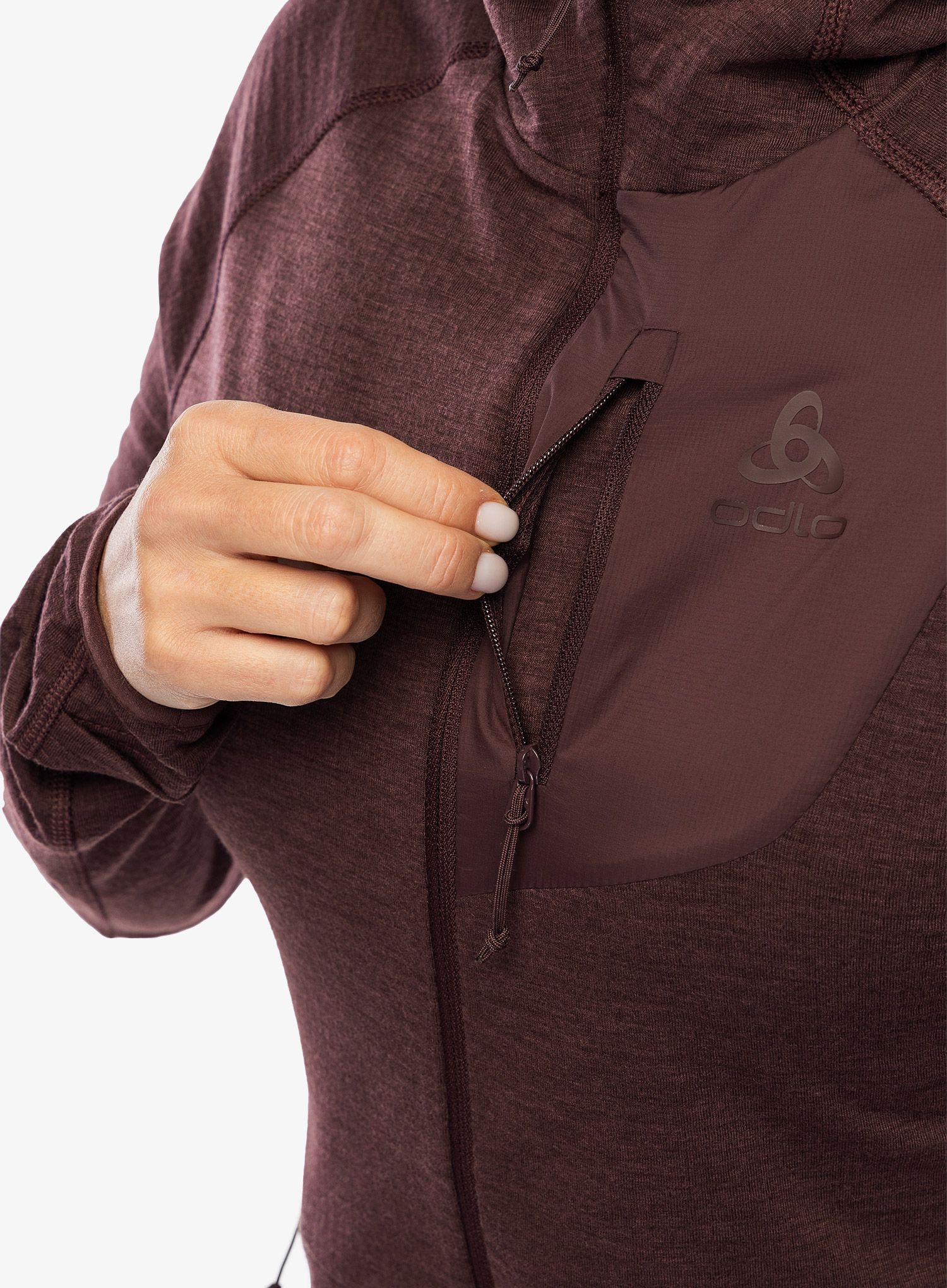 Dámská mikina s kapucí Odlo Ascent Mid Layer Hoody Full Zip - fudge