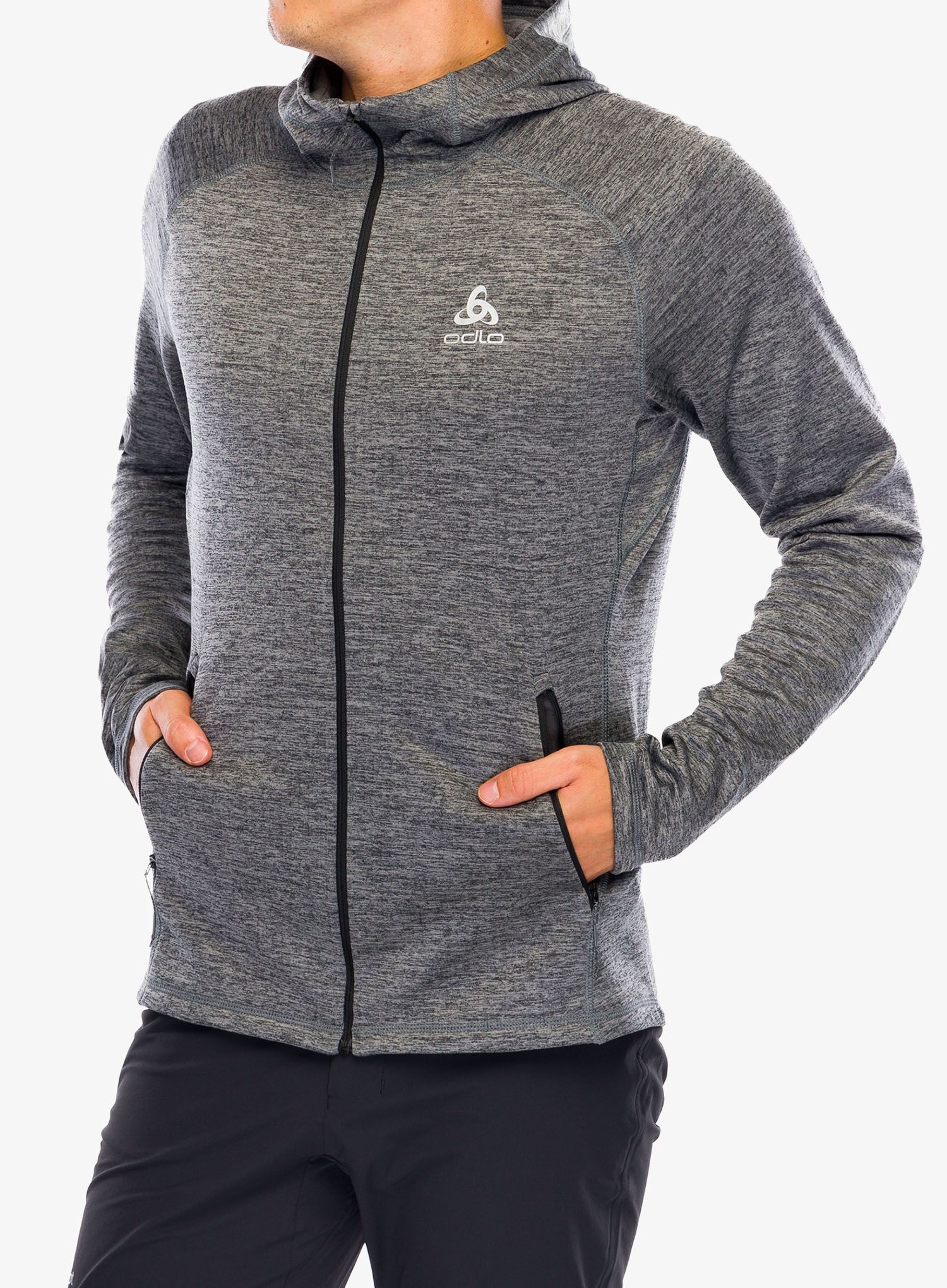 Mikina s kapucí Odlo Tencia Mid Layer Hoody Full Zip - dark grey melange