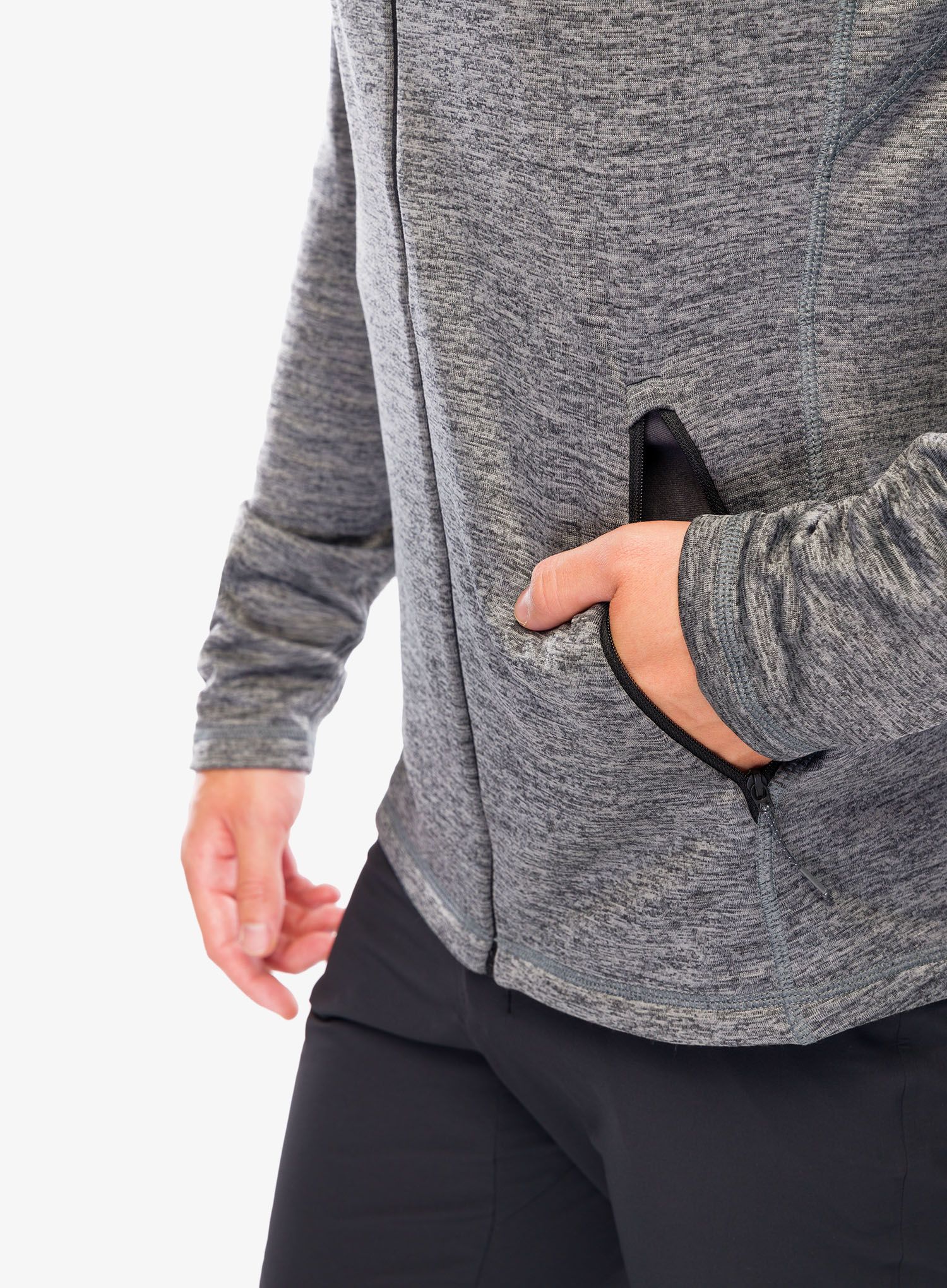 Mikina s kapucí Odlo Tencia Mid Layer Hoody Full Zip - dark grey melange