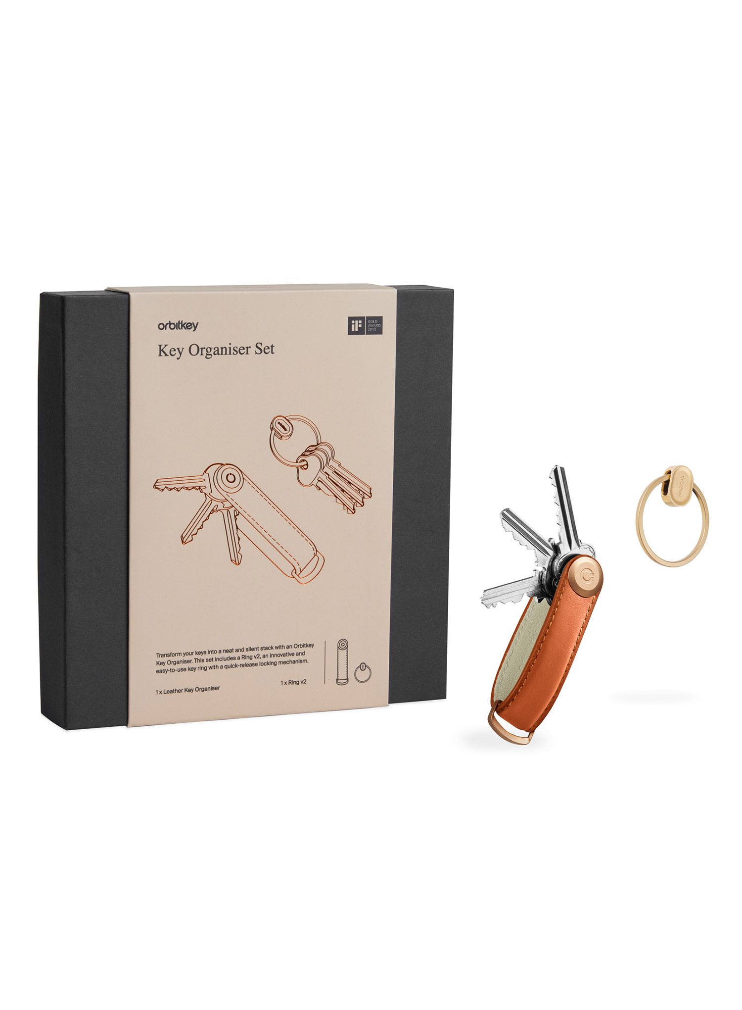 Přívěšek Orbitkey Leather Key+Ring V2 - cognac/tan