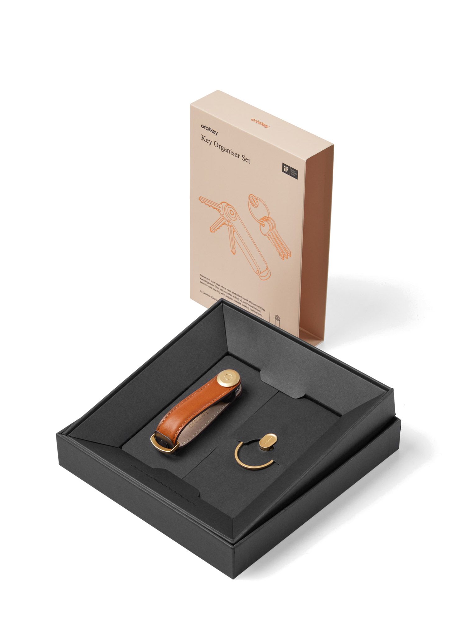 Přívěšek Orbitkey Leather Key+Ring V2 - cognac/tan