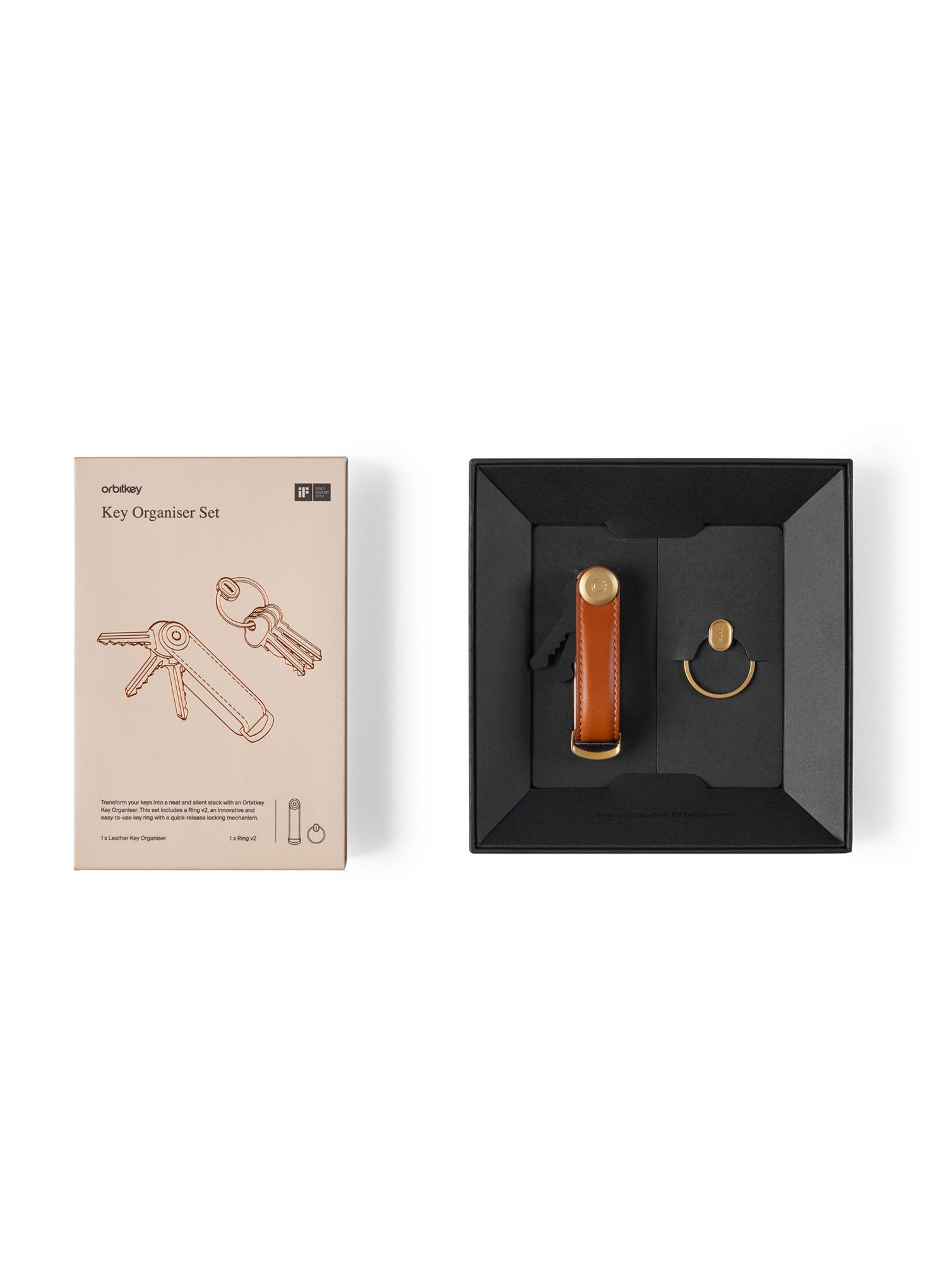 Přívěšek Orbitkey Leather Key+Ring V2 - cognac/tan
