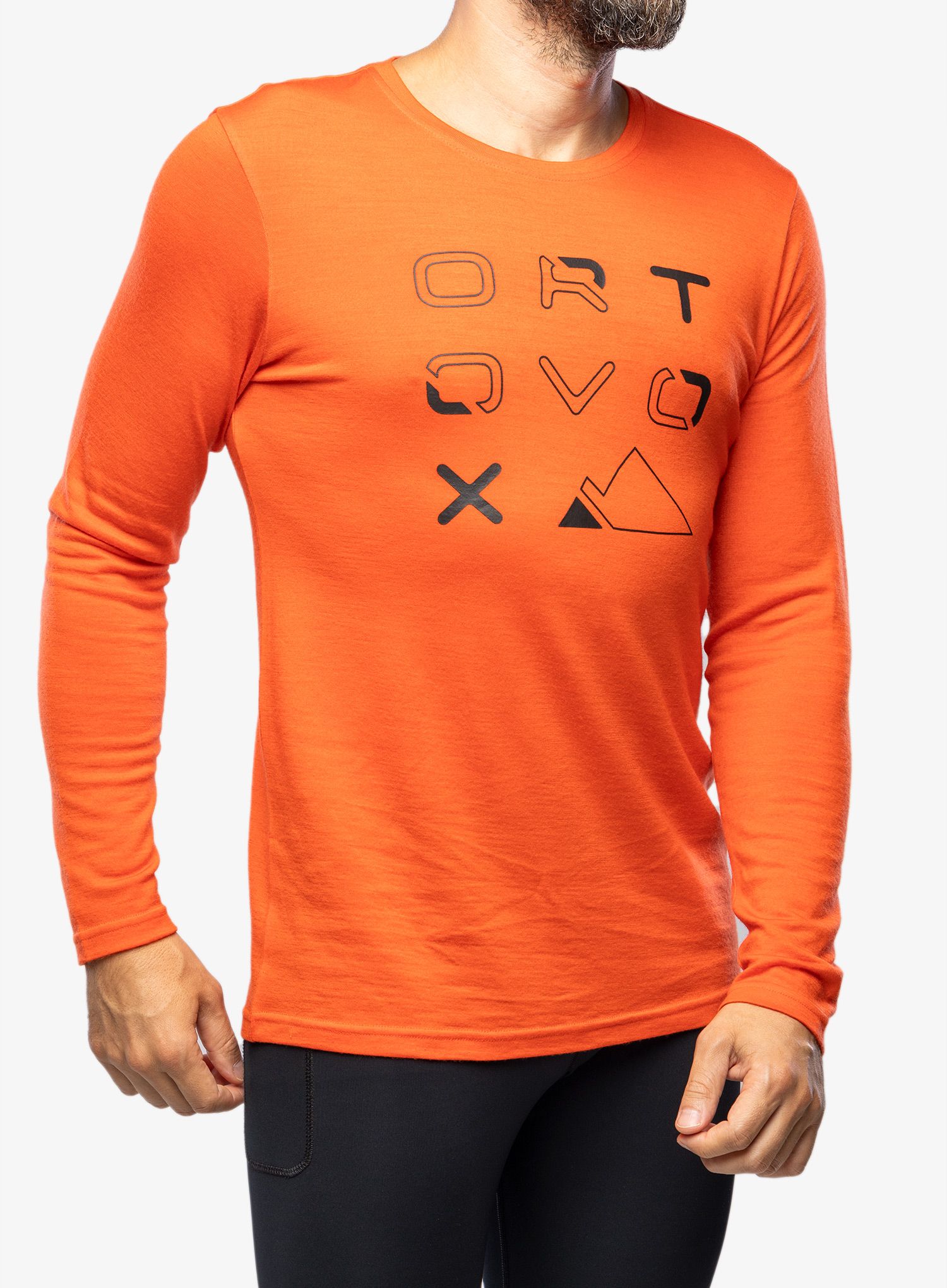 Tričko s dlouhým rukávem Ortovox 185 Merino Brand Outline LS - hot orange