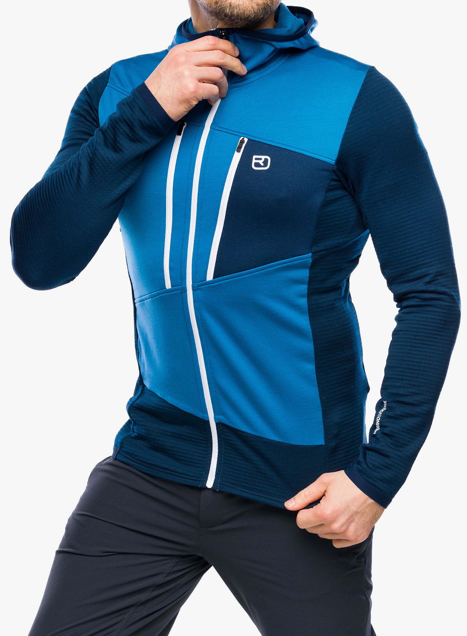 Mikina s kapucí Ortovox Fleece Grid Hoody - mountain blue