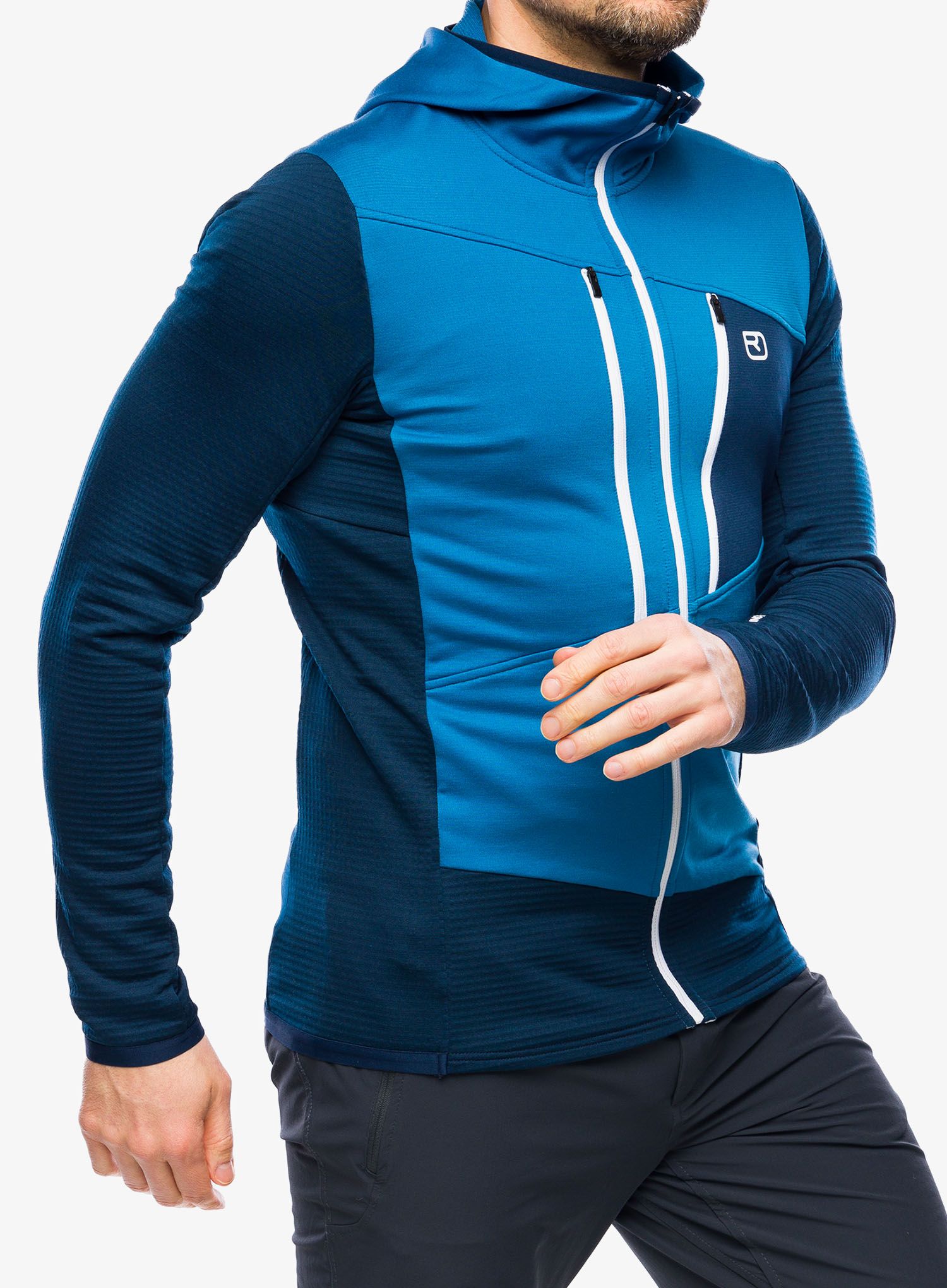 Mikina s kapucí Ortovox Fleece Grid Hoody - mountain blue