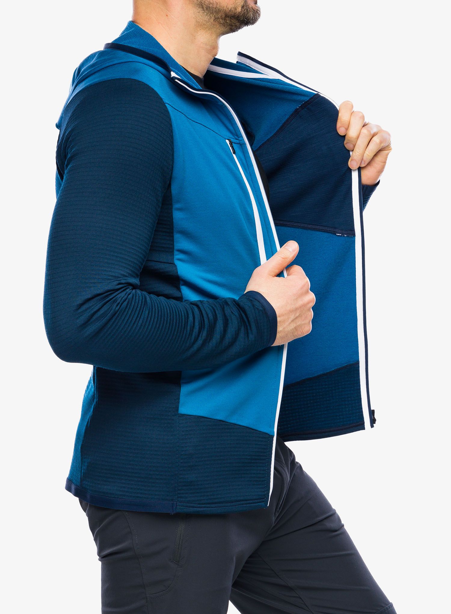 Mikina s kapucí Ortovox Fleece Grid Hoody - mountain blue