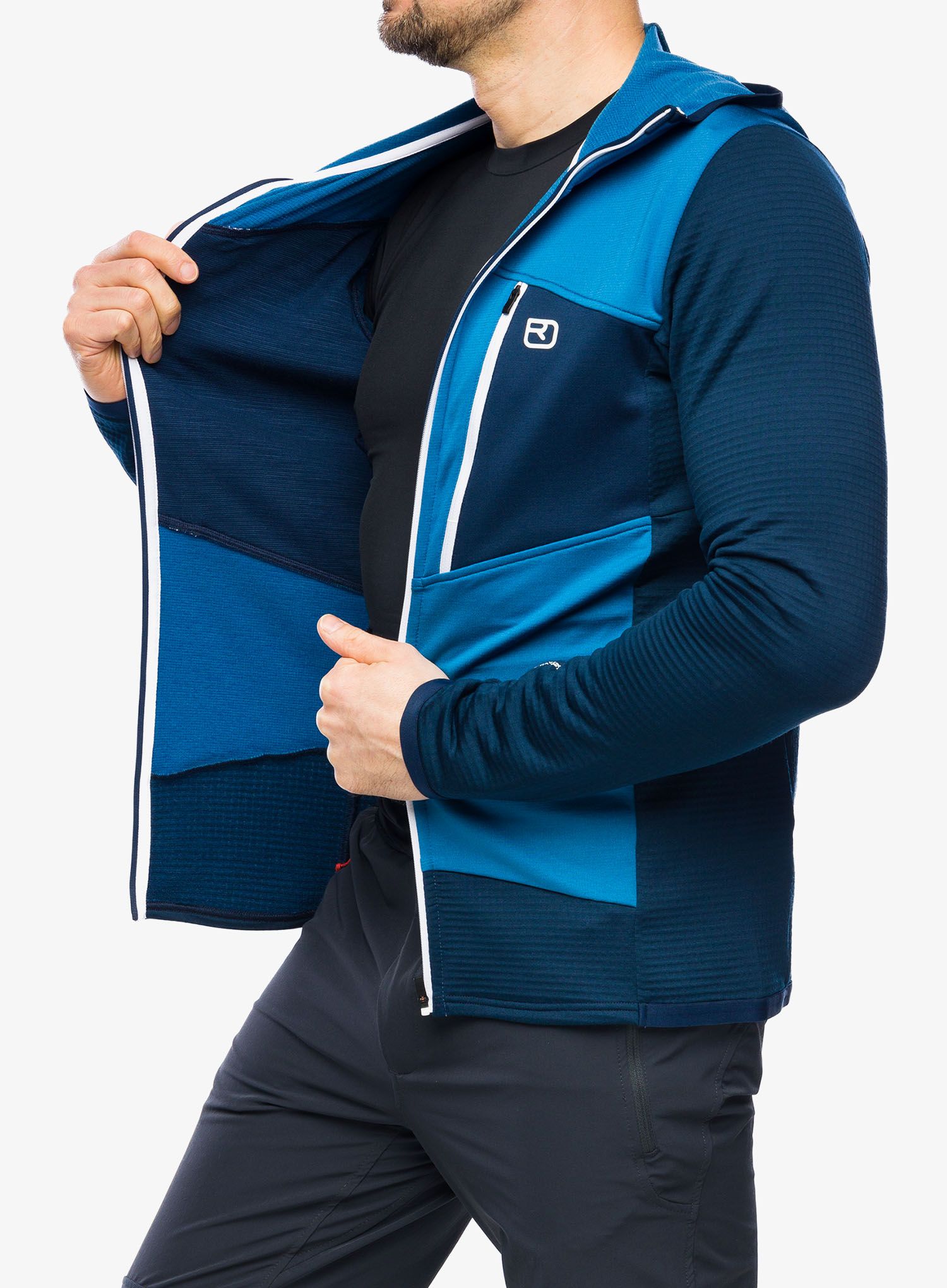 Mikina s kapucí Ortovox Fleece Grid Hoody - mountain blue
