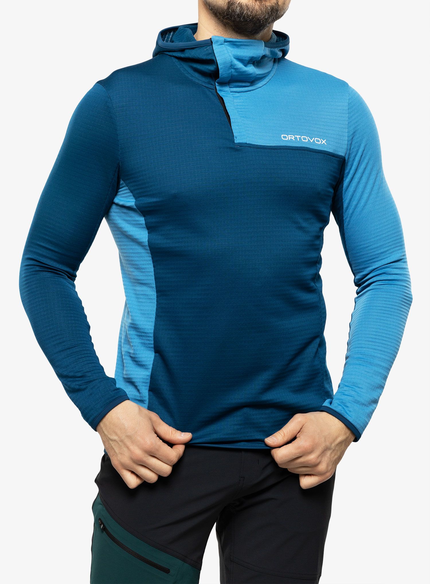Pánská mikina Ortovox Fleece Light Grid SN Hoody  - petrol blue/blue