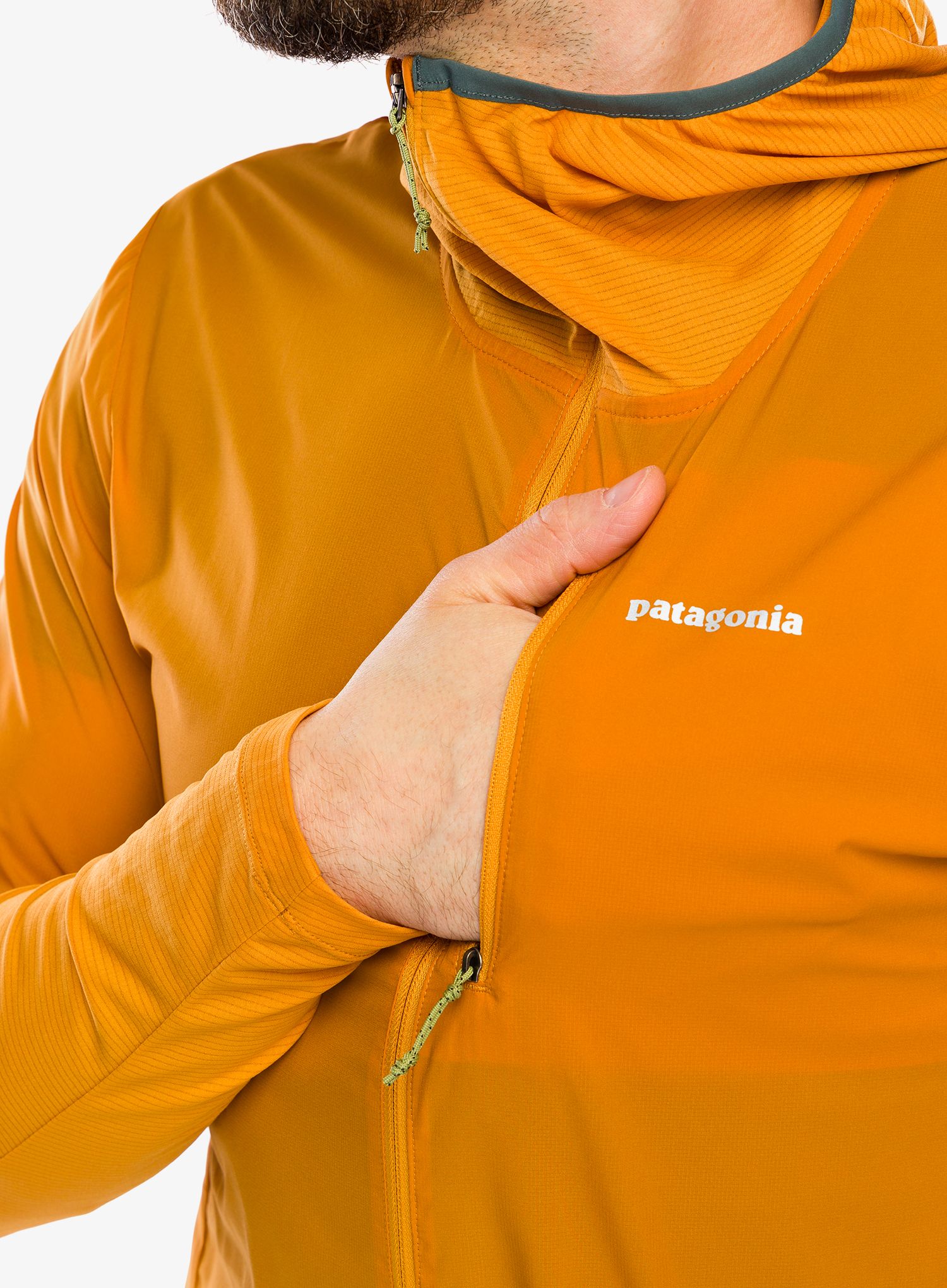 Bunda na běhání Patagonia Airshed Pro Pullover - golden caramel