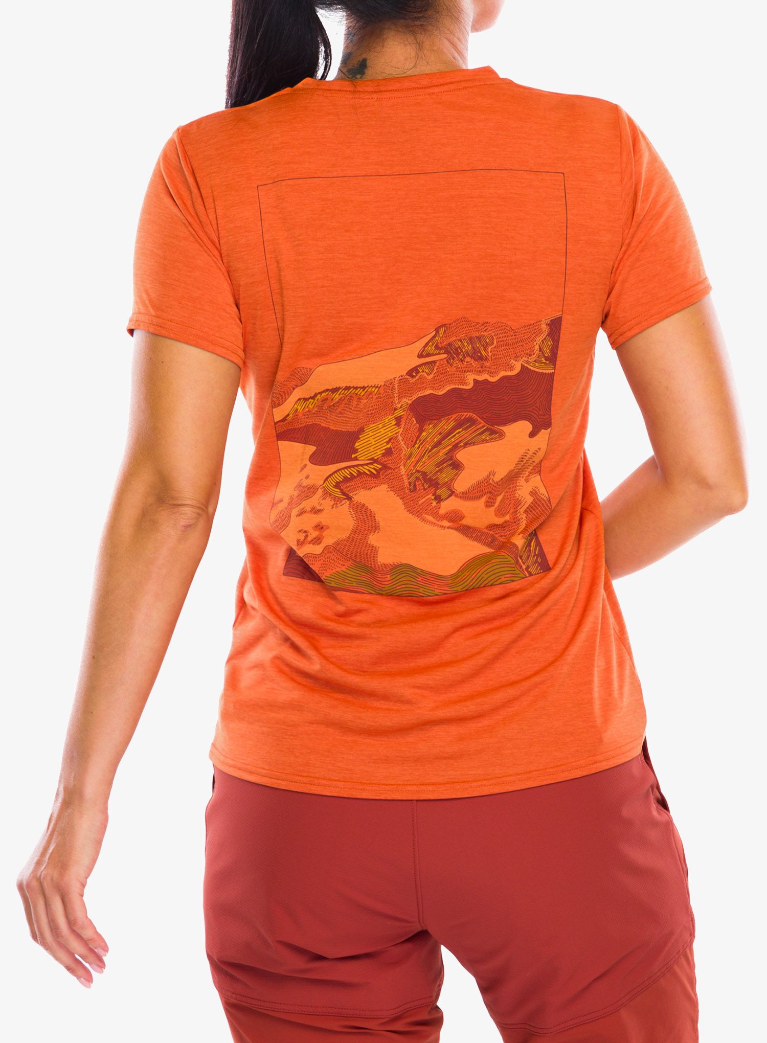 Dámské tričko Patagonia Cap Cool Daily Graphic Shirt Lands - trailways redtail rust x-dye