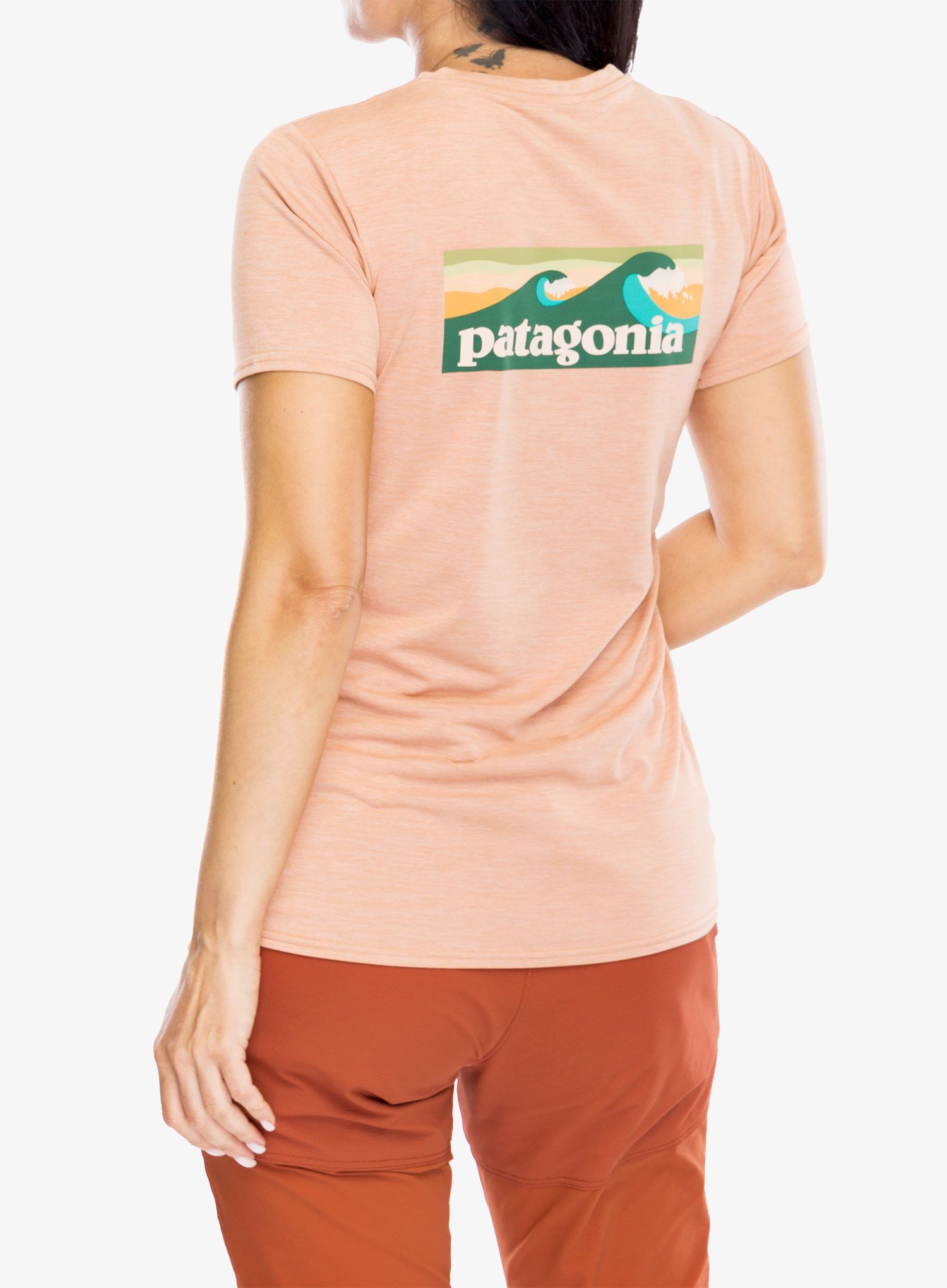 Dámské tričko Patagonia Cap Cool Daily Graphic Shirt Waters - boardshort logo terra pink