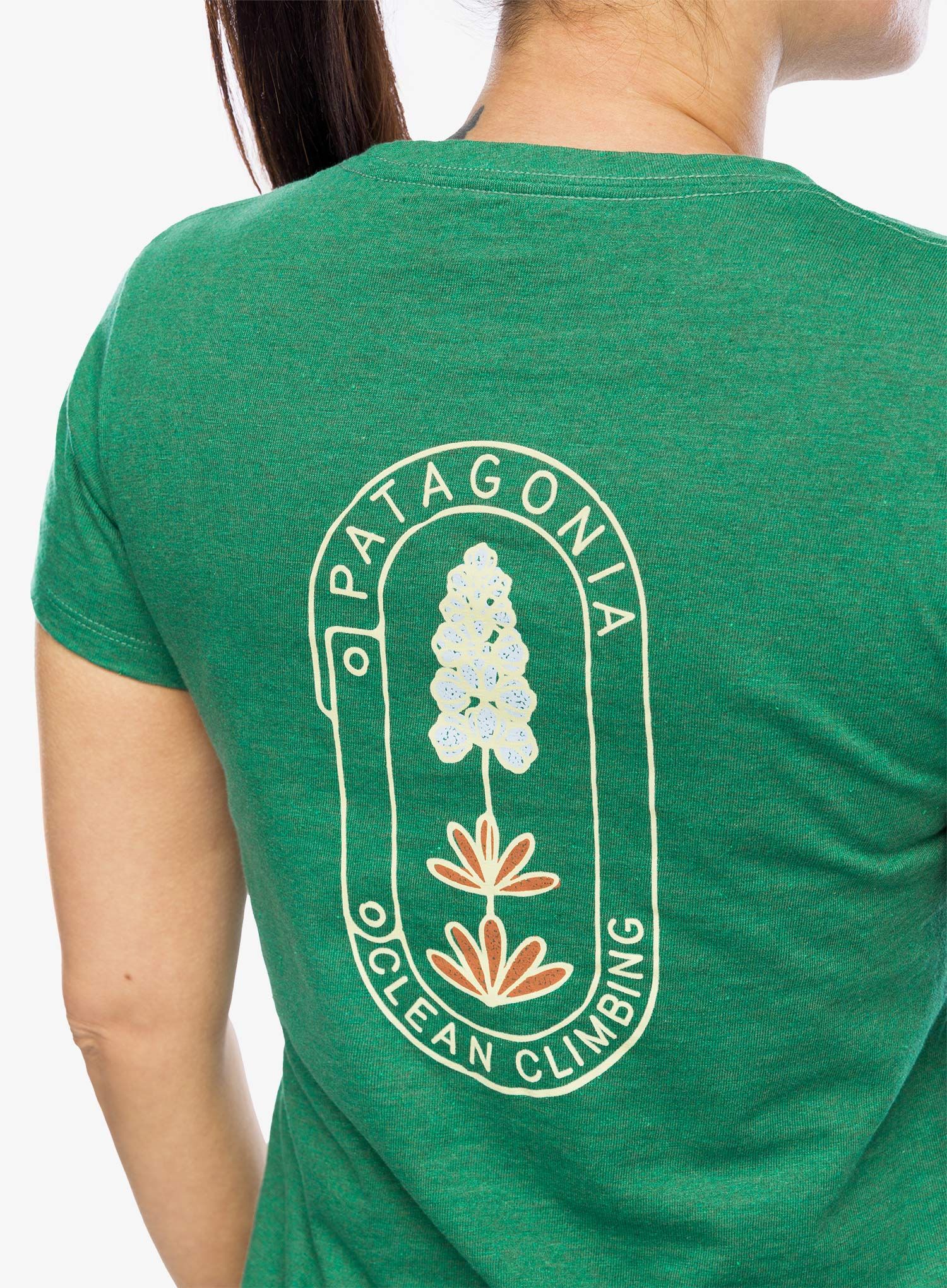 Dámské tričko Patagonia Clean Climb Bloom Pocket Responsibili-Tee - gather green