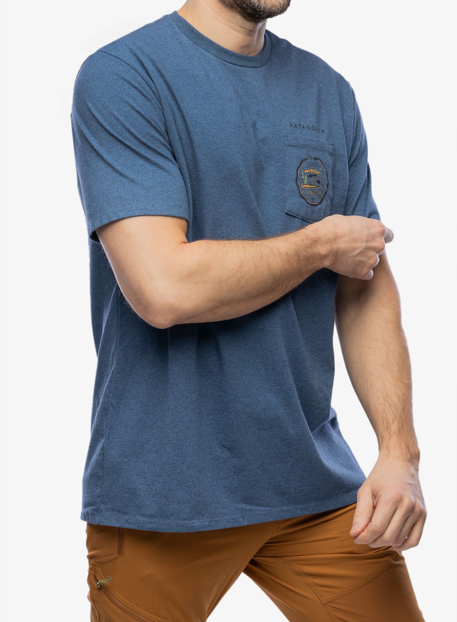Tričko s potiskem Patagonia Commontrail Pocket Responsibili-Tee - utility blue