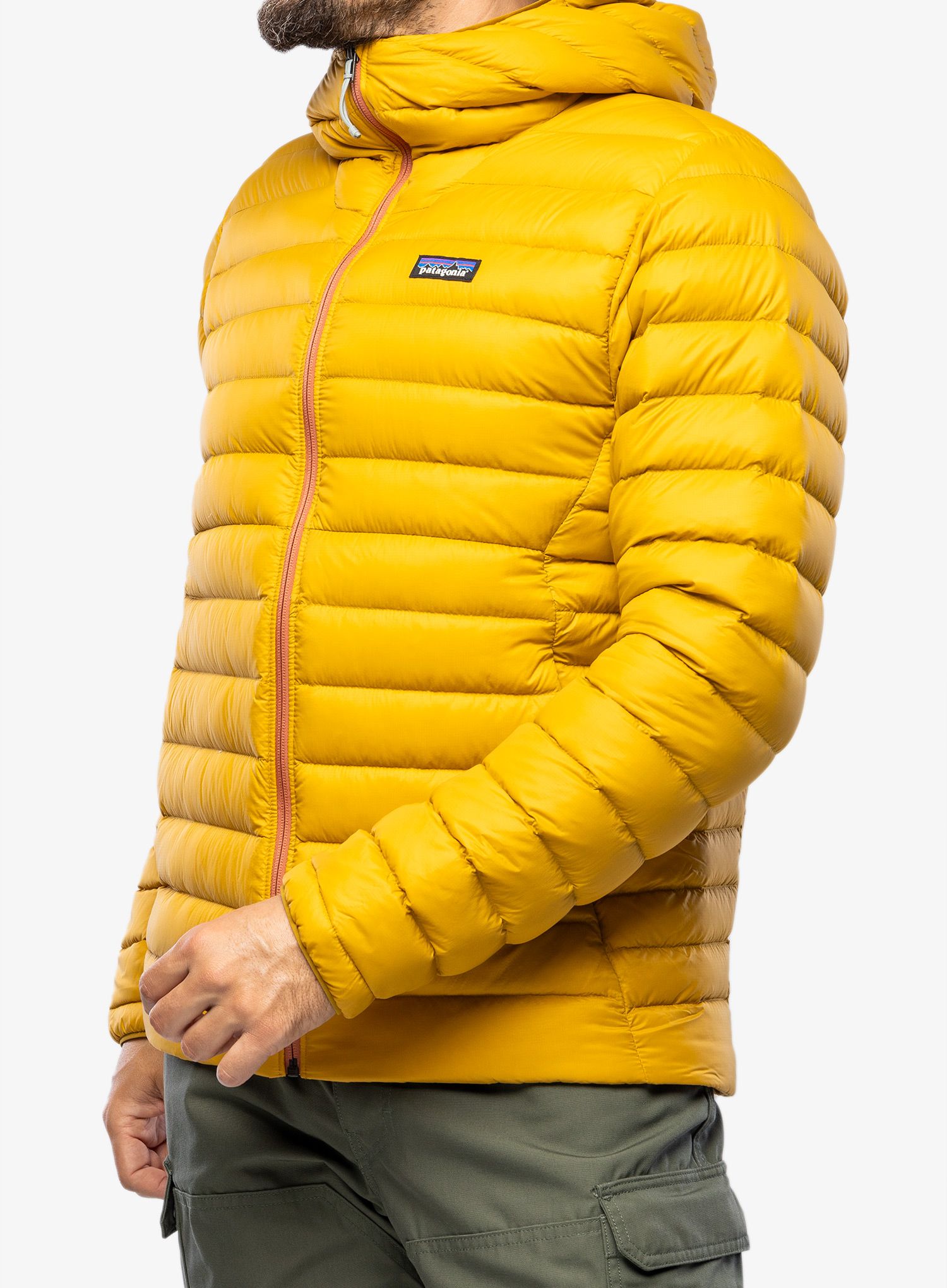 Péřová bunda pánská Patagonia Down Sweater Hoody - cosmic gold