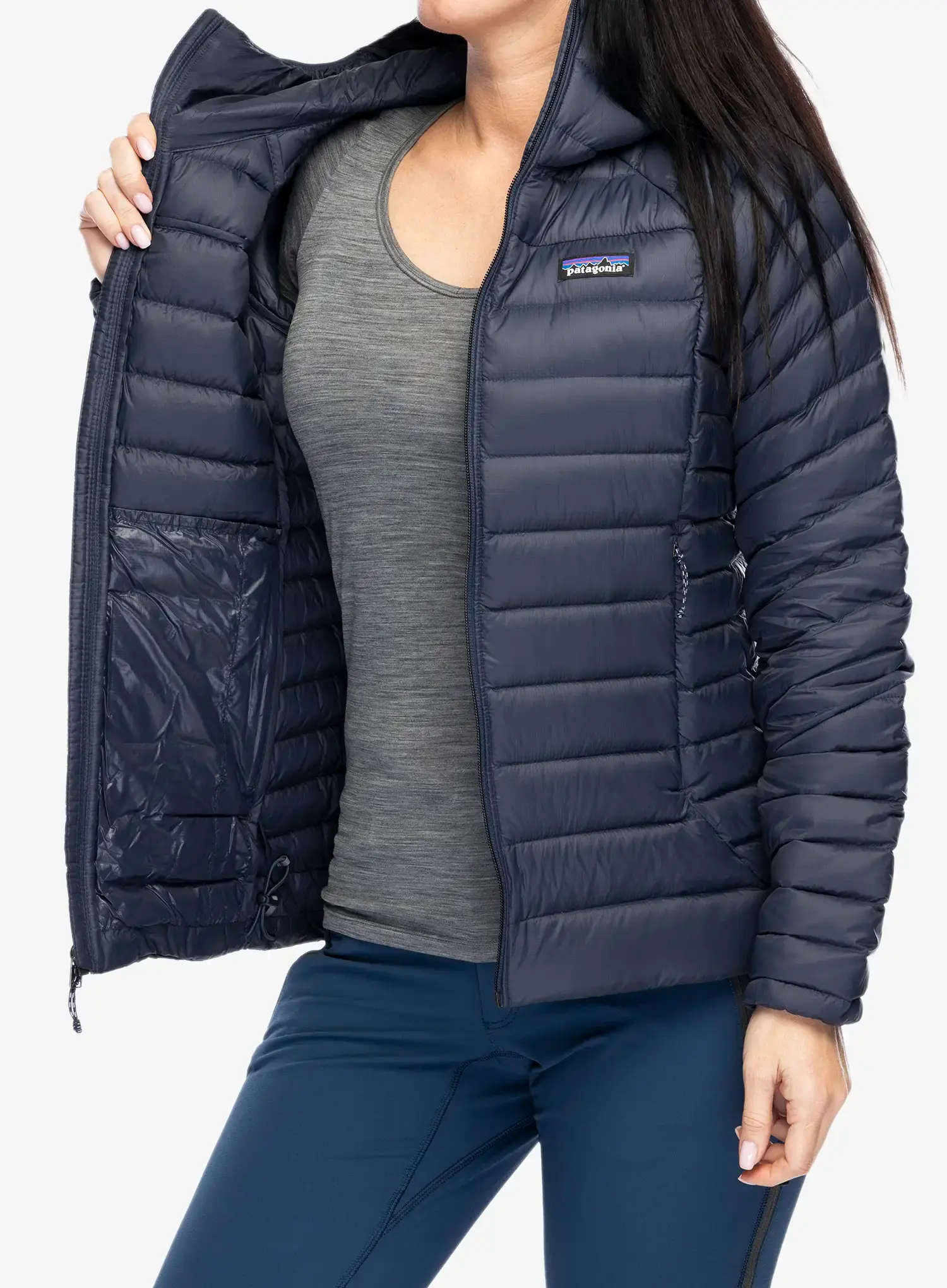 Dámská péřová bunda Patagonia Down Sweater Hoody - smolder blue
