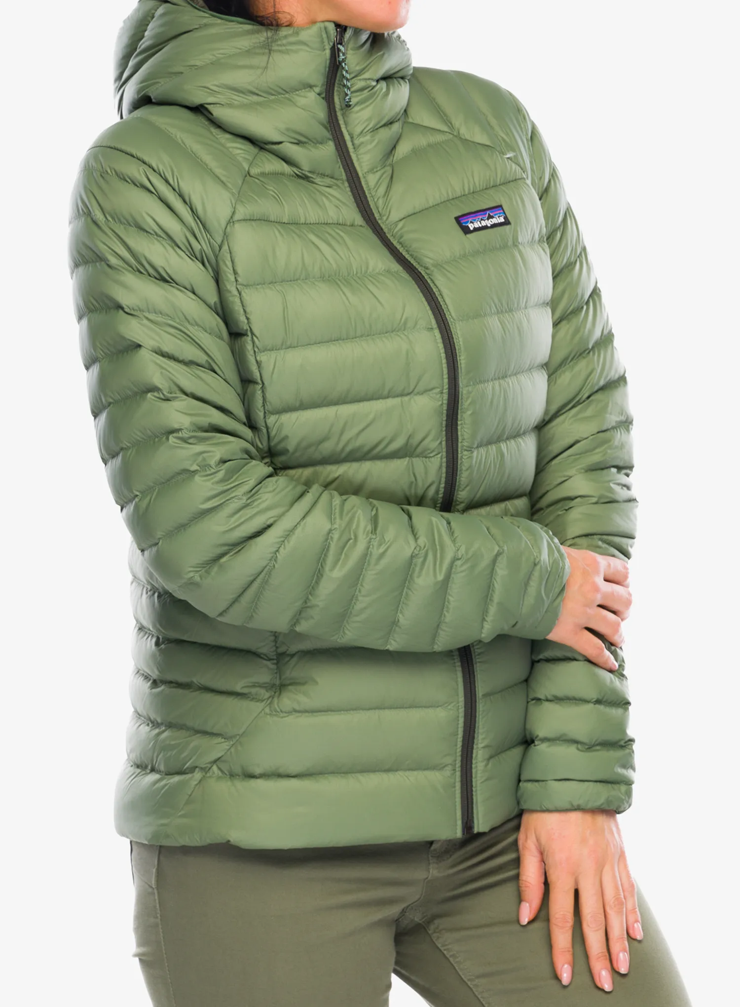 Dámská péřová bunda Patagonia Down Sweater Hoody - terrain green