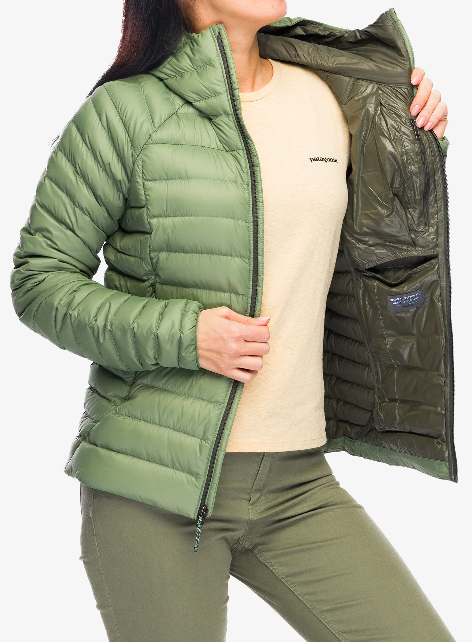 Dámská péřová bunda Patagonia Down Sweater Hoody - terrain green
