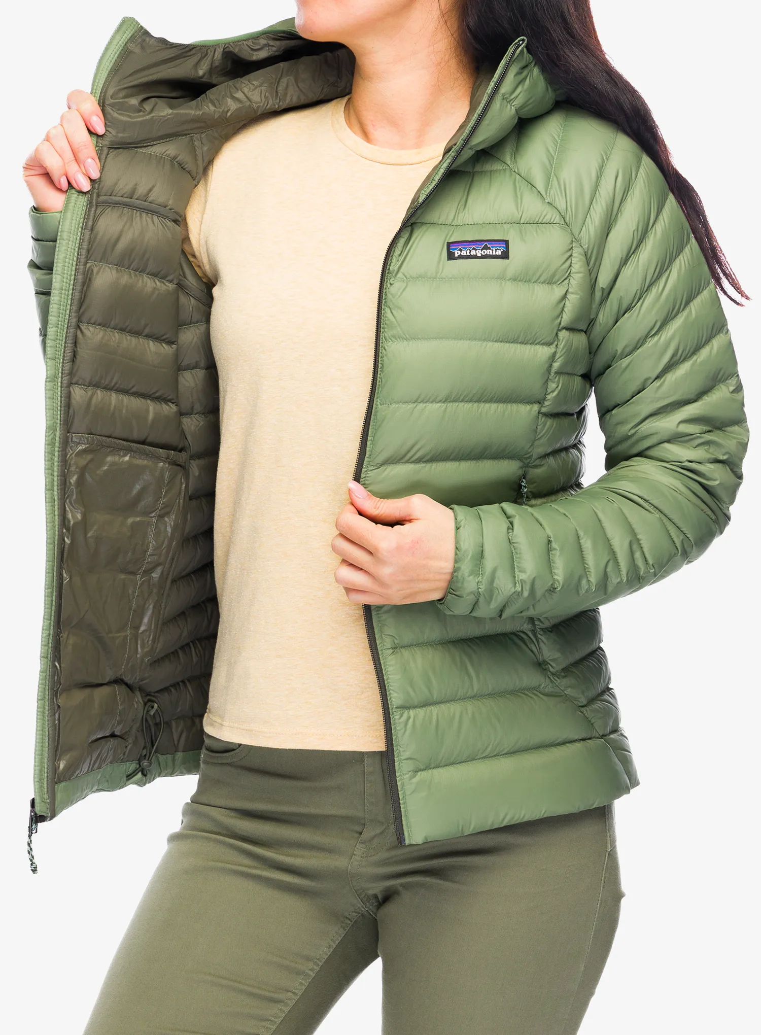 Dámská péřová bunda Patagonia Down Sweater Hoody - terrain green