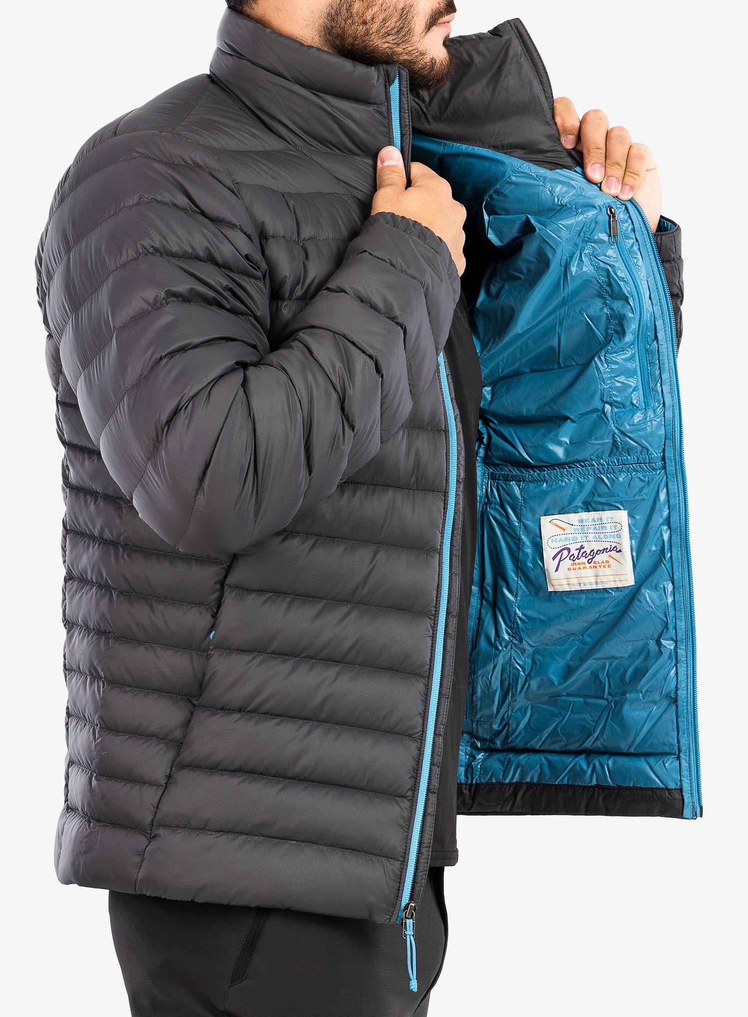 Péřová bunda Patagonia Down Sweater - forge grey