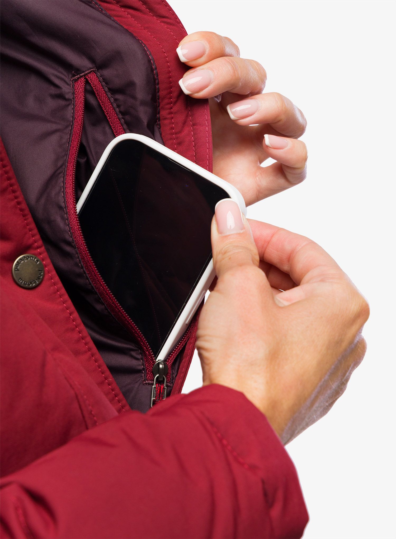 Dámský péřový kabát Patagonia Downdrift Parka - carmine red