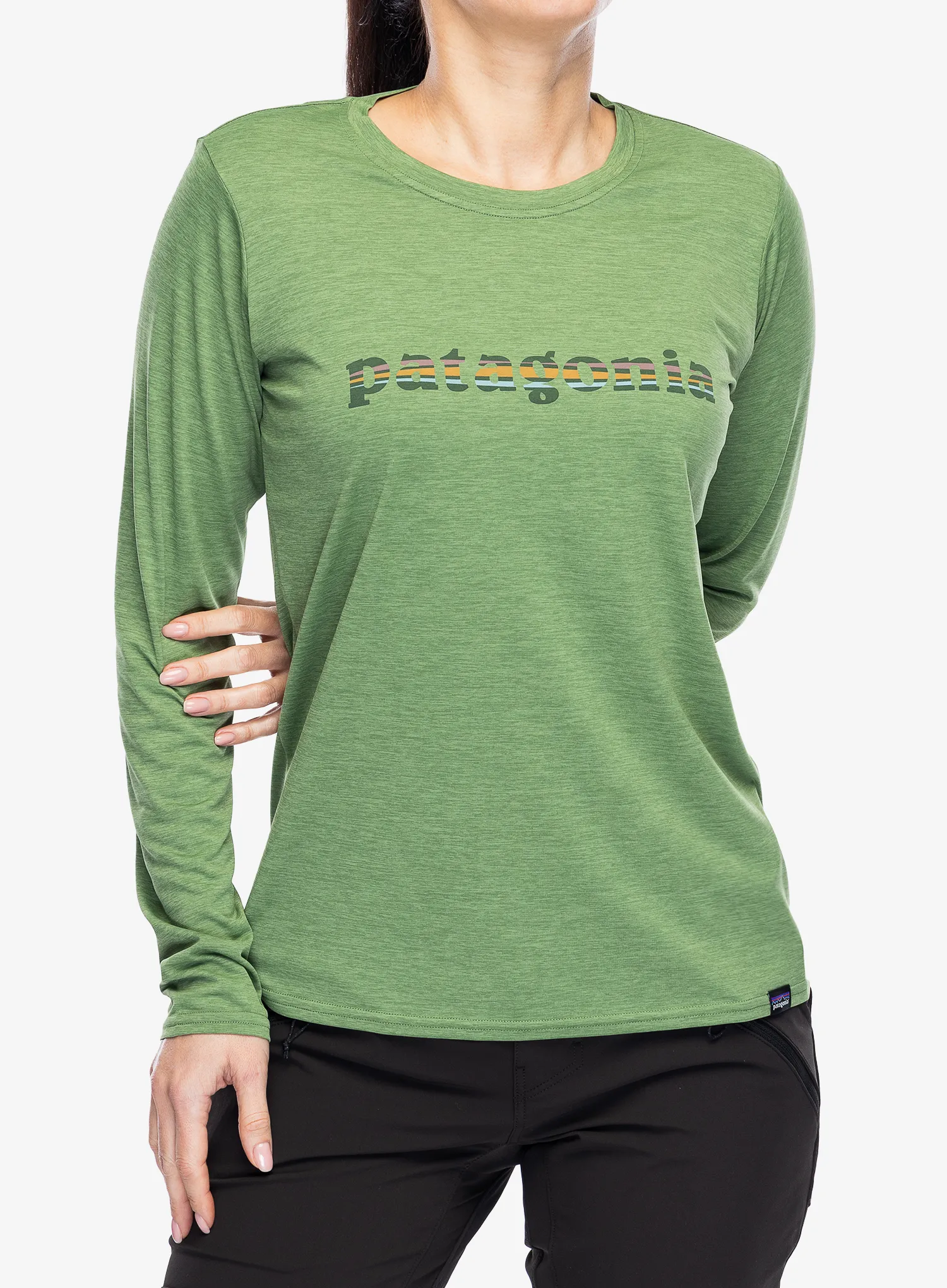 Dámská mikina Patagonia L/S Capilene Cool Daily Graphic Shirt - 73 text logo nouveau green